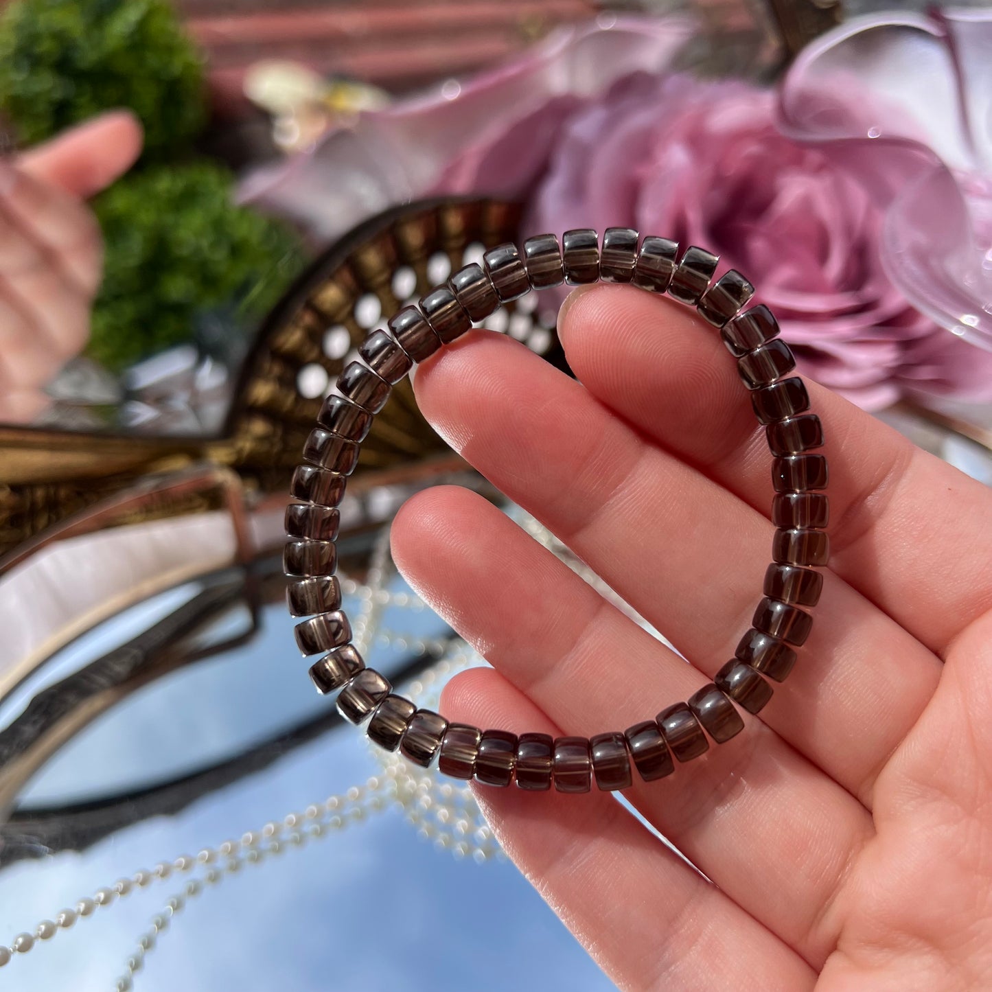 Smokey Quartz beryl style beaded bracelet - 6.3mm