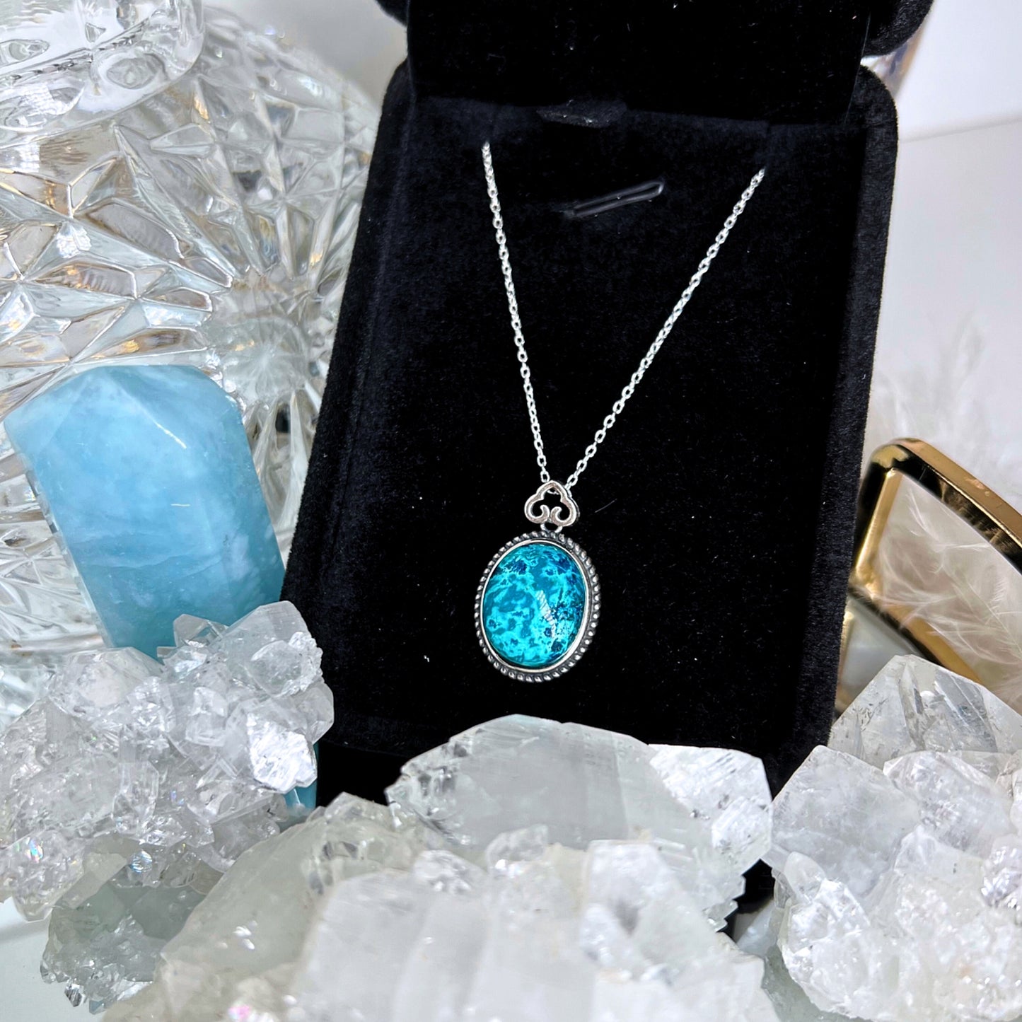 Chrysocolla 925 solid silver pendant