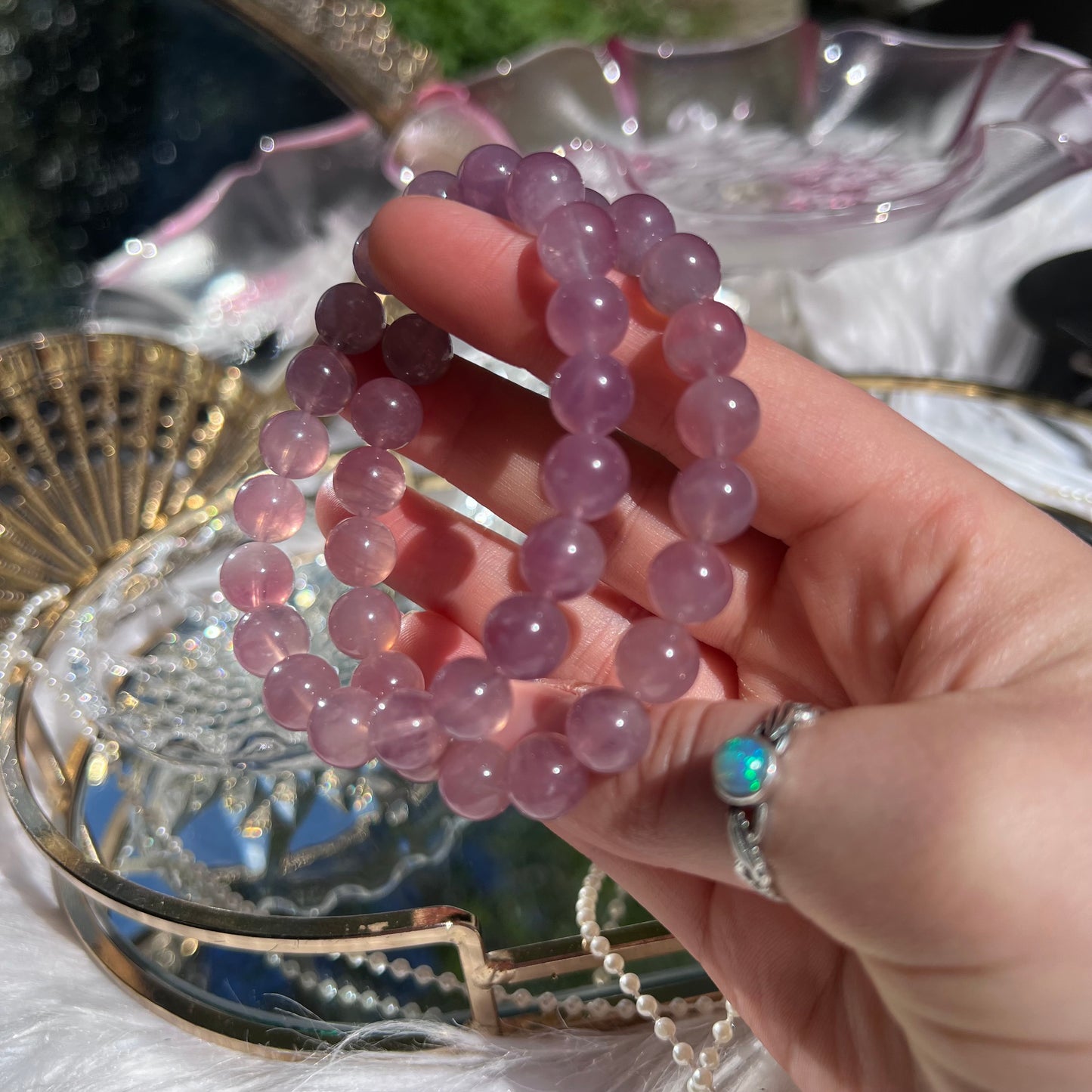 Purple star Rose Quartz crystal beaded bracelet - 9.6mm
