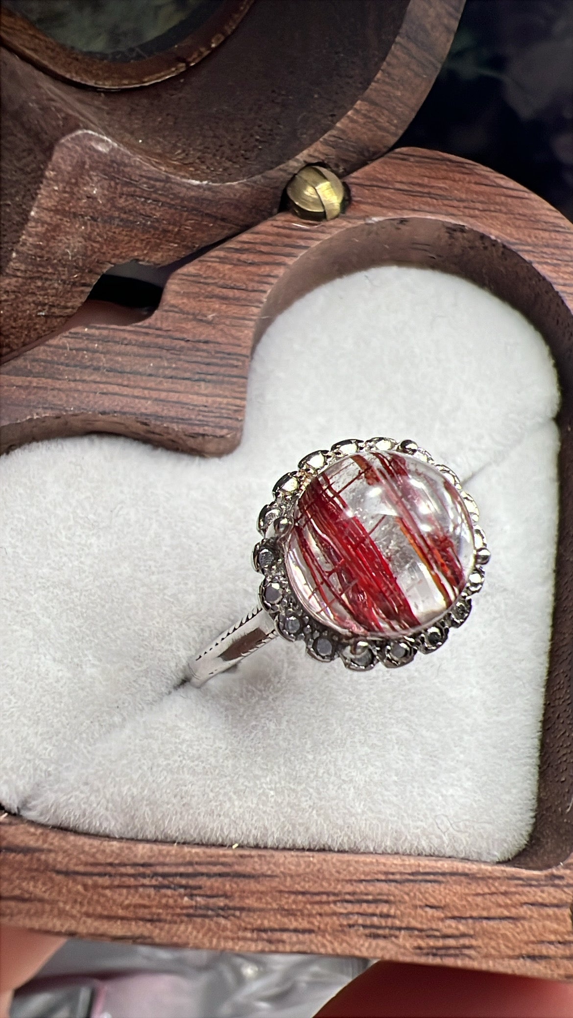 Rare Red rutile quartz vintage style 925silver adjustable ring