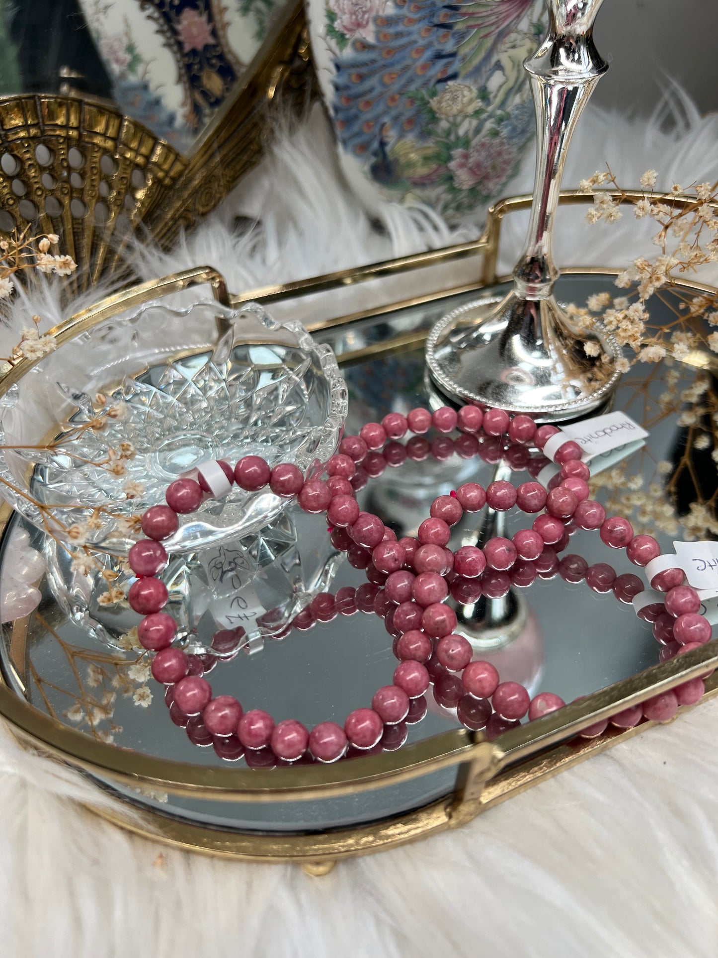 Bubblegum pink Rhodonite 7.5mm bracelet