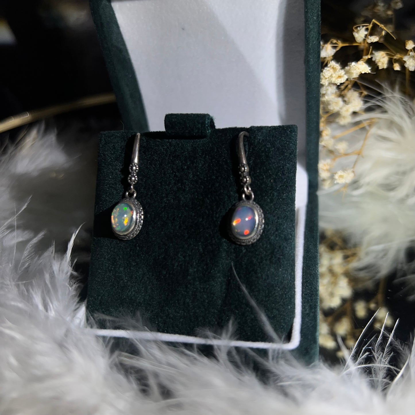 Ethiopian opal 925silver dangly vintage style earrings