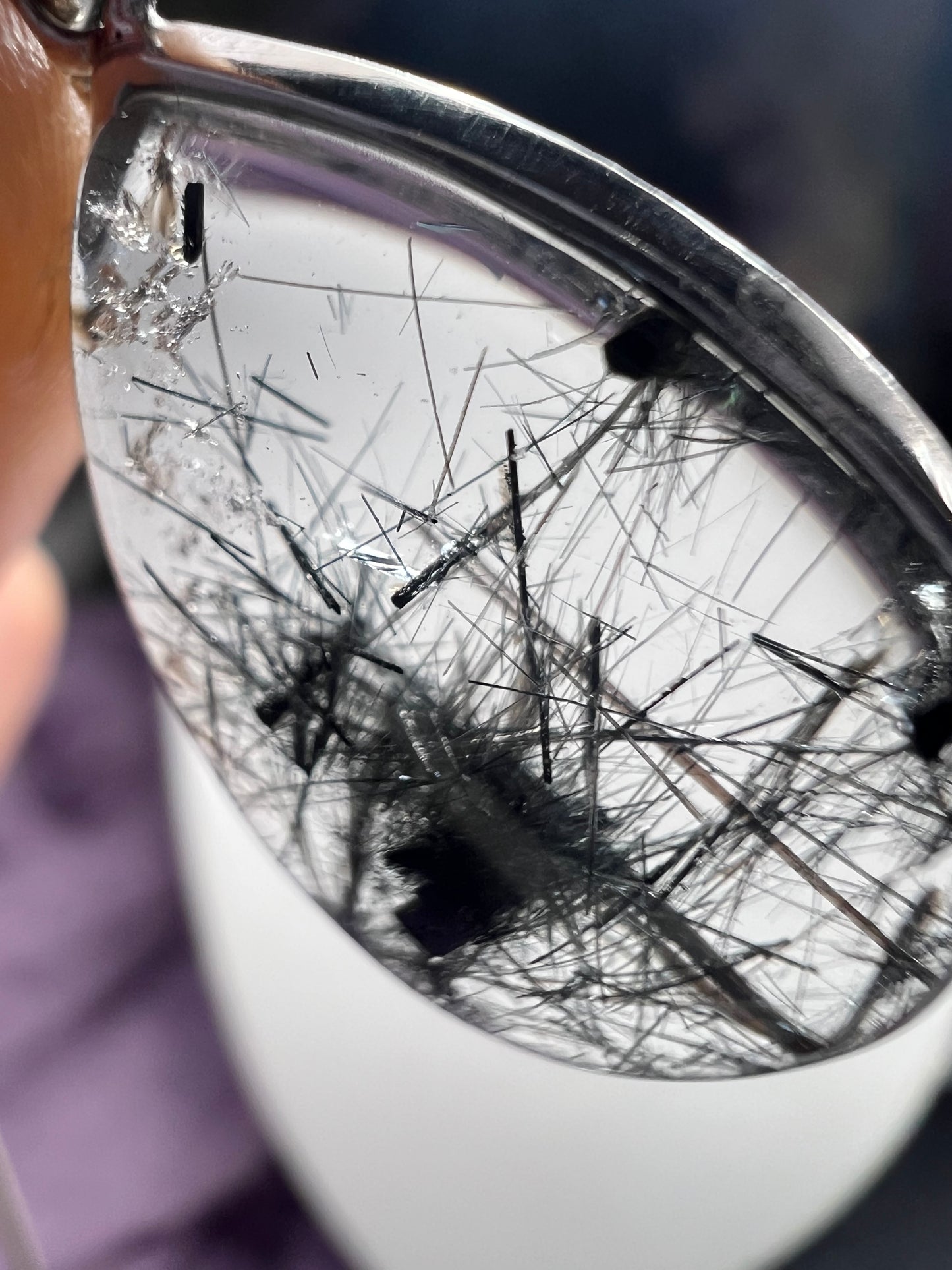 Black Tourmaline in Quartz 925silver teardrop shape pendant