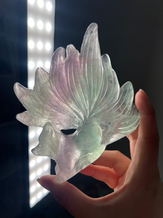 Fluorite nine tail fox carving