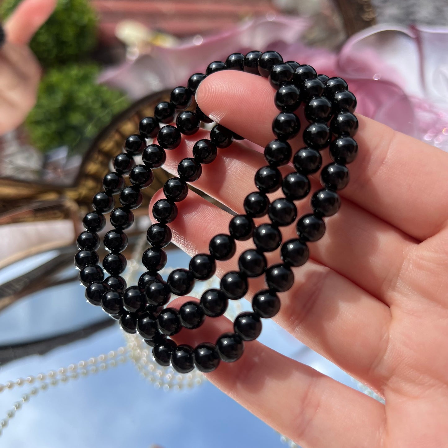 Black Tourmaline beaded bracelet - 6.4mm