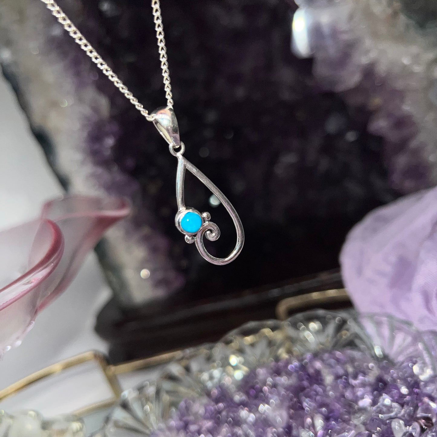 Persian Turquoise Celtic style crystal pendant - 925silver