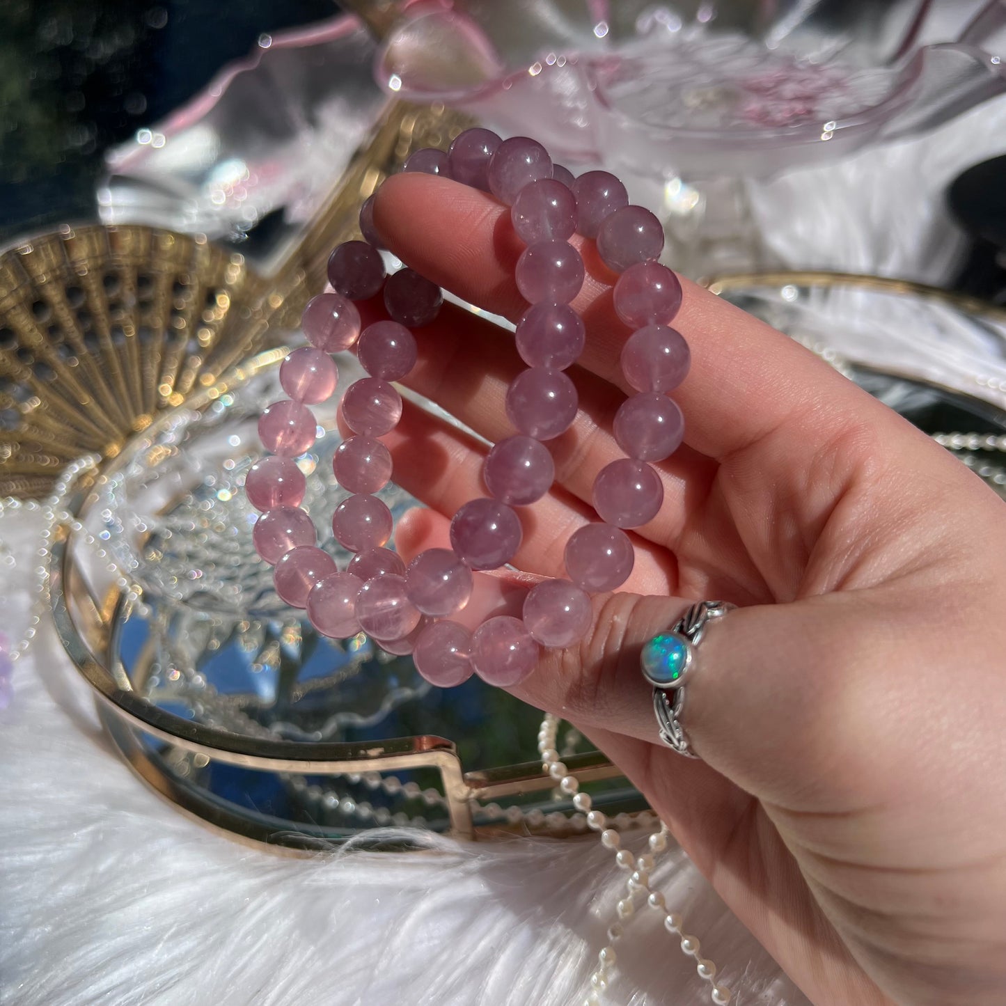 Purple star Rose Quartz crystal beaded bracelet - 9.6mm