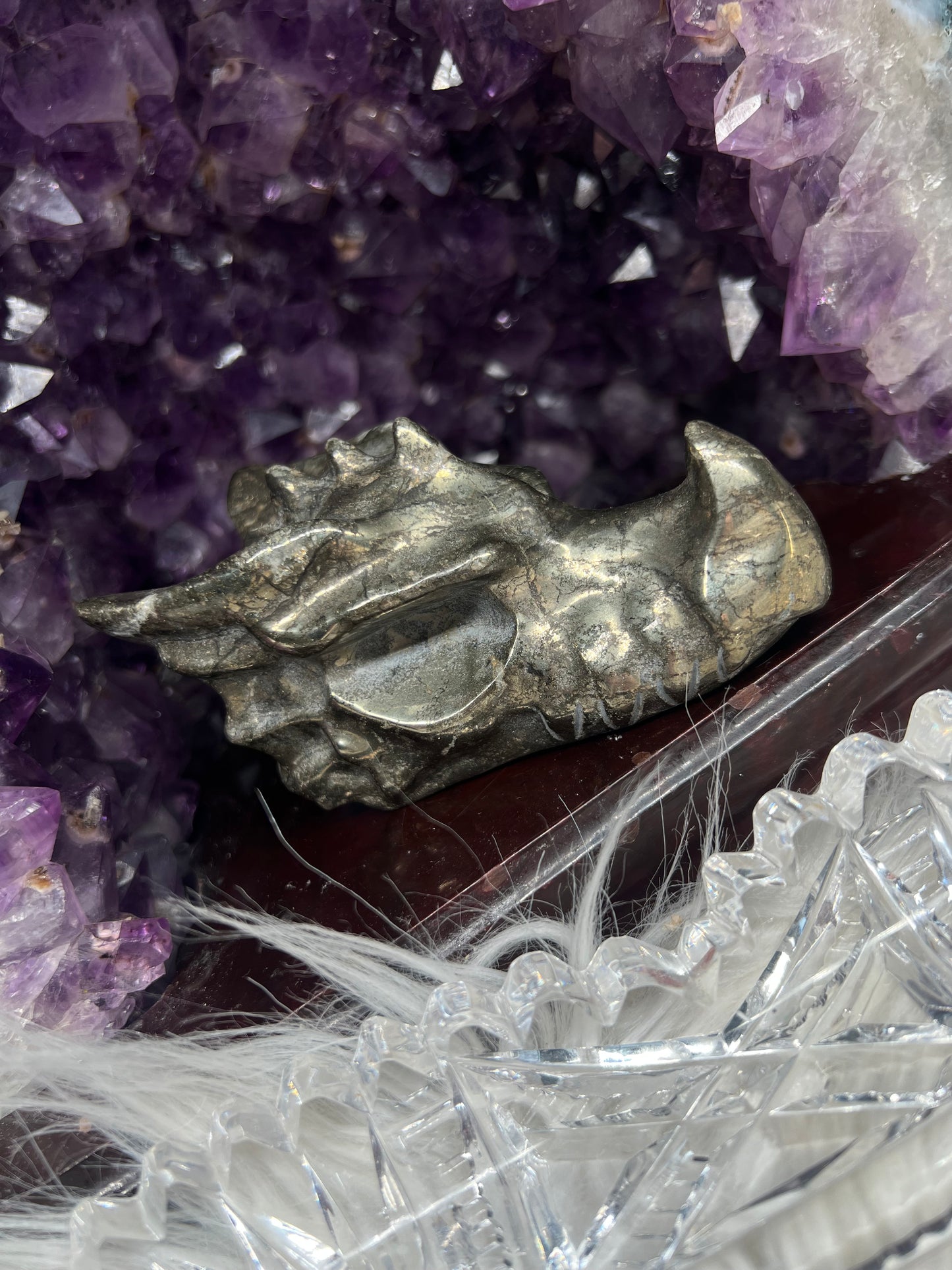 Pyrite dragon head carving