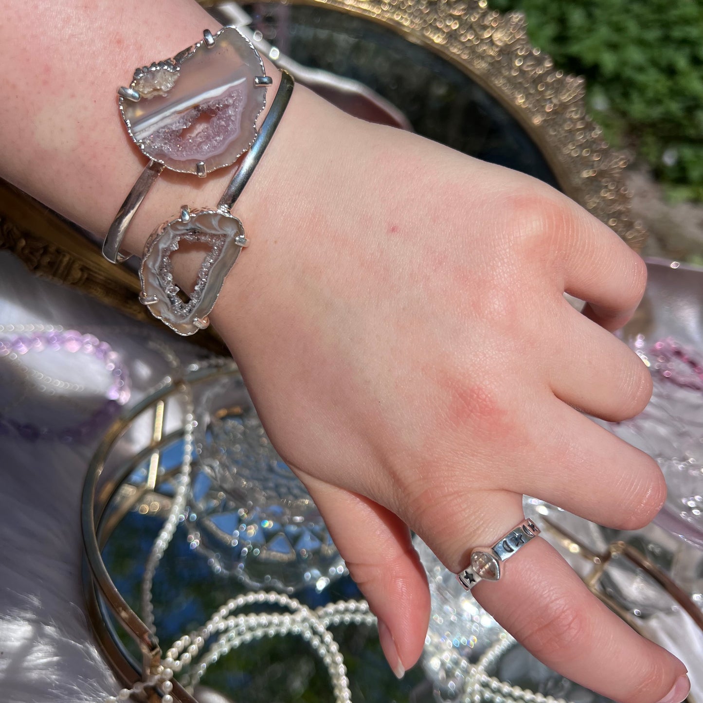Agate banded duo Crystal bangle