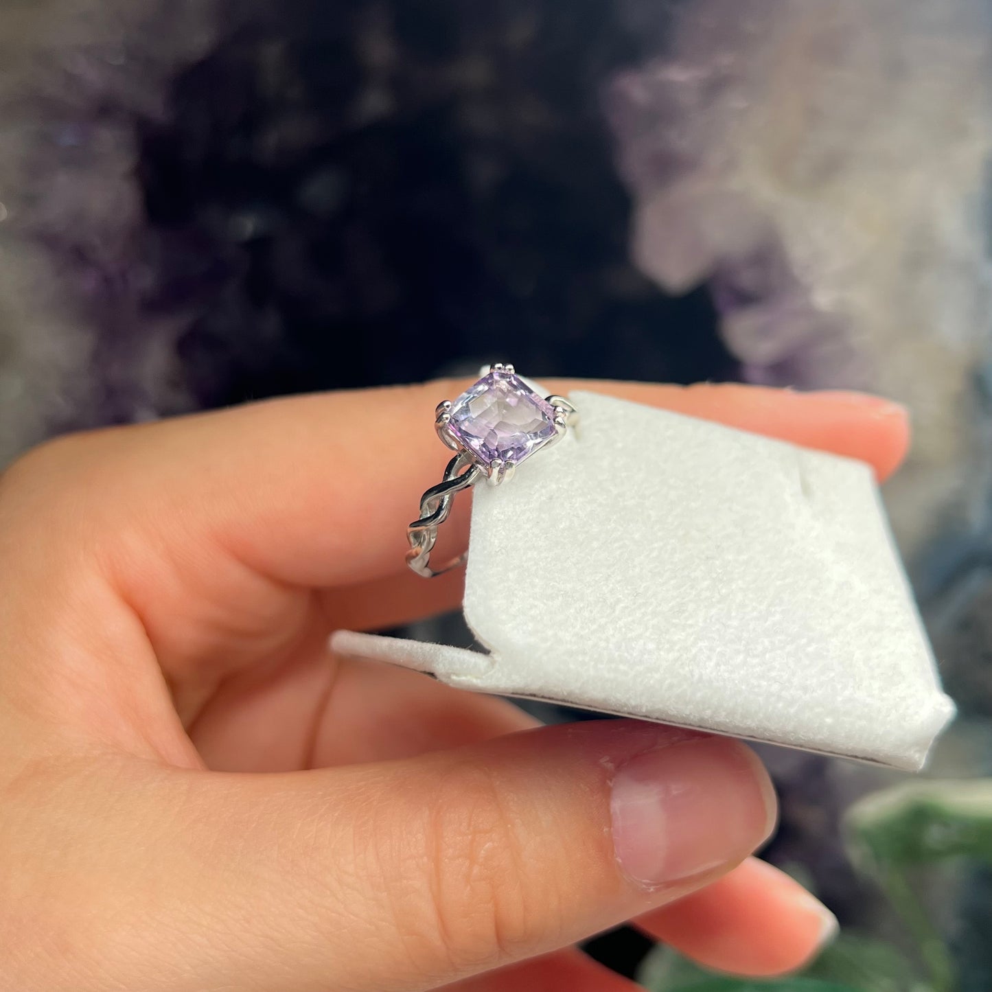 Amethyst 925silver square adjustable ring