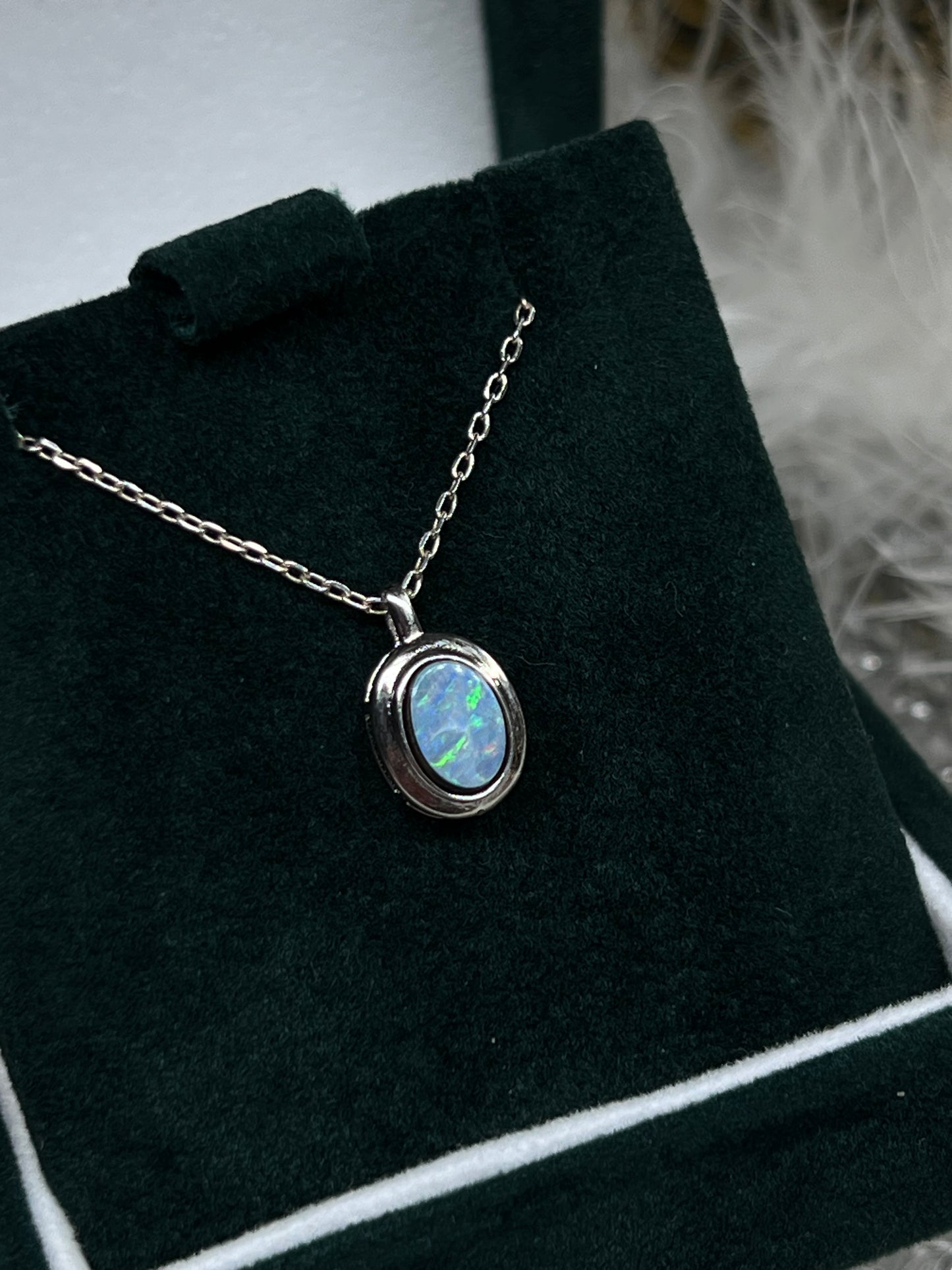 Blue opal dainty pendant 925silver