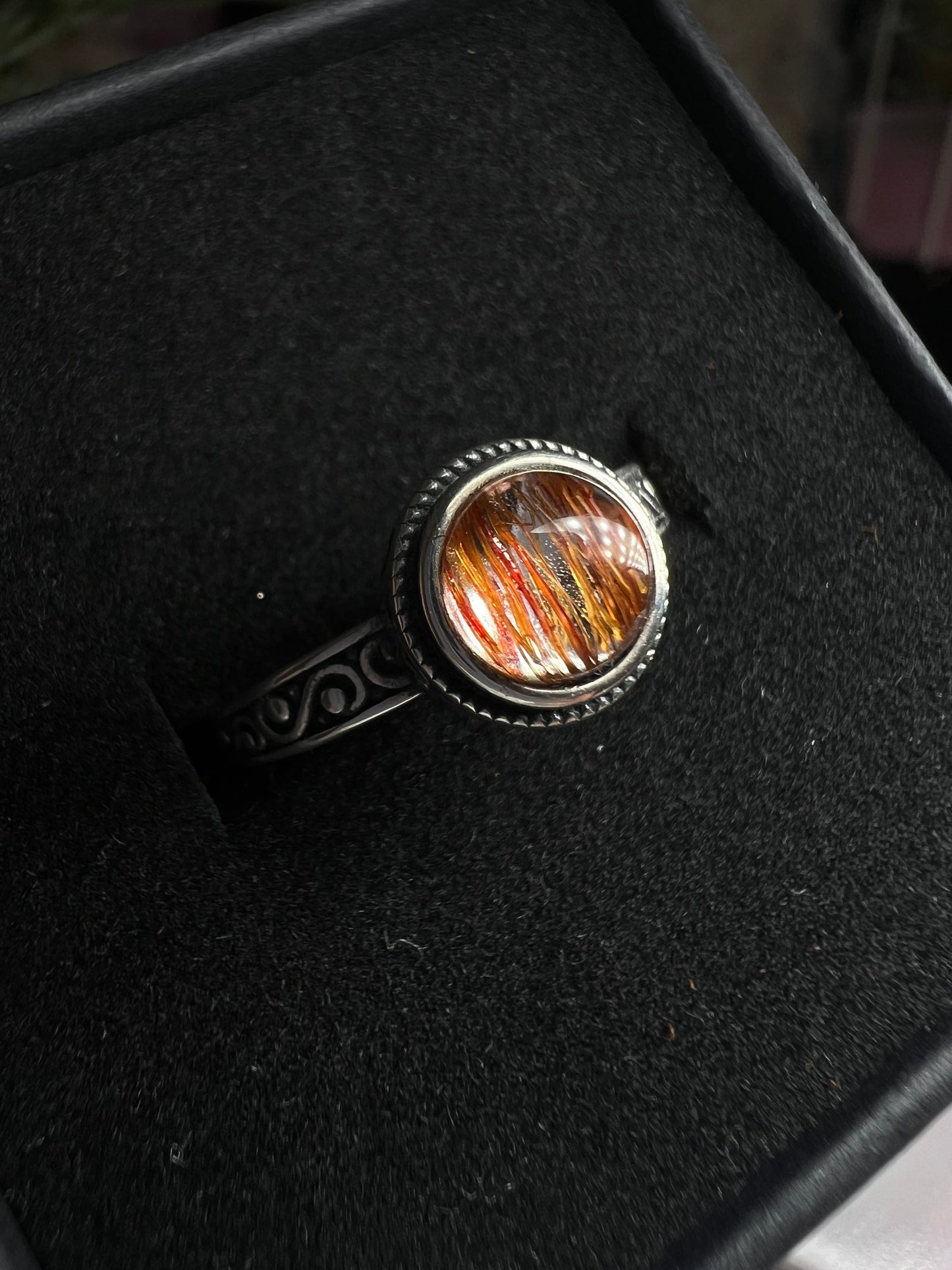Copper rutile quartz 925silver adjustable size ring