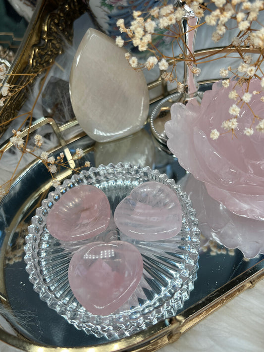 Rose quartz heart shaped crystal worry stone