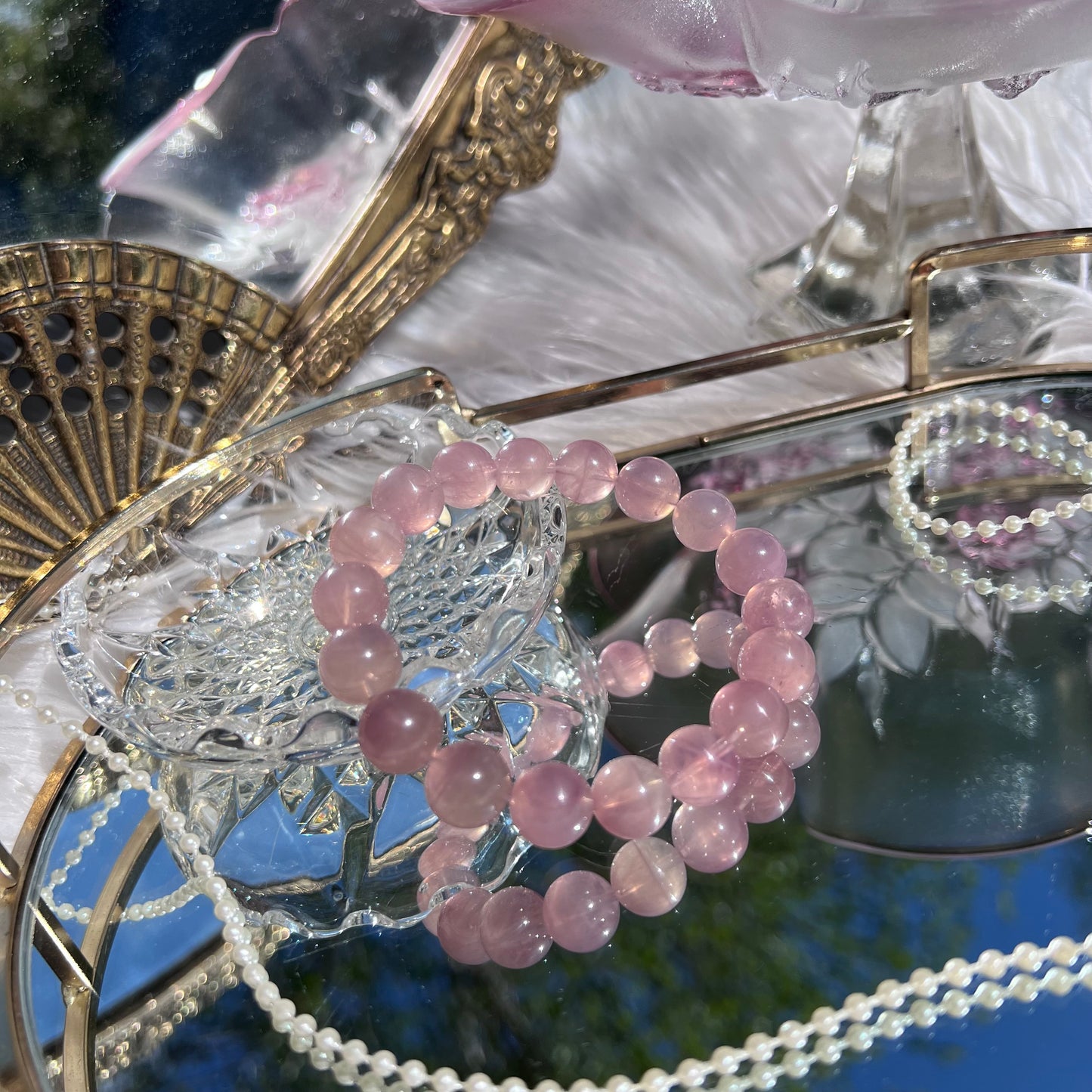 Pink Purple Star Rose lavender Quartz Crystal beaded bracelet - 11.9mm