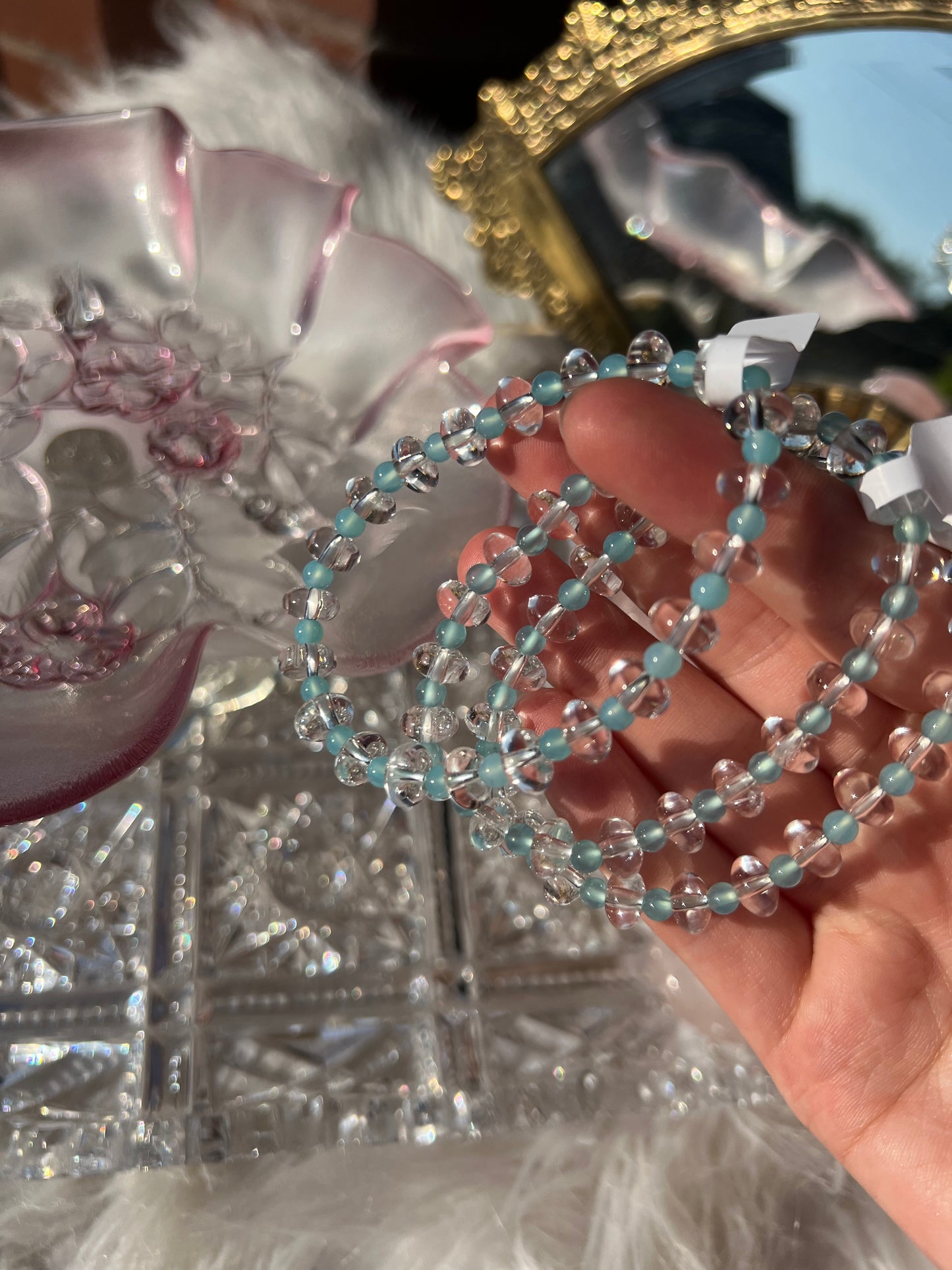 Clear Quartz & Amazonite beaded bracelet - 4&8mm
