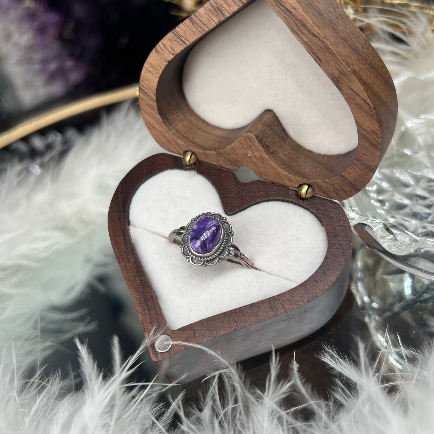 Charoite 925silver vintage style adjustable ring