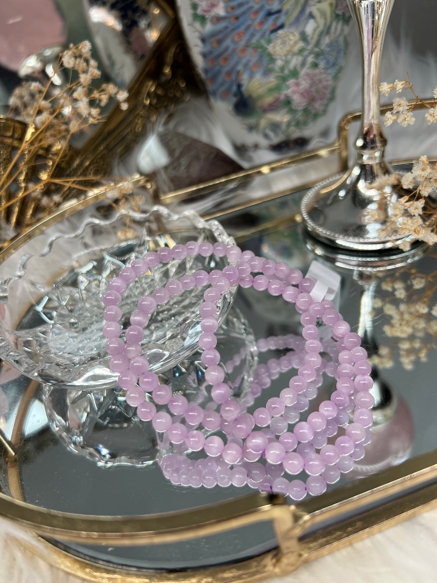 Kunzite beaded necklace / triple stack bracelet 5mm