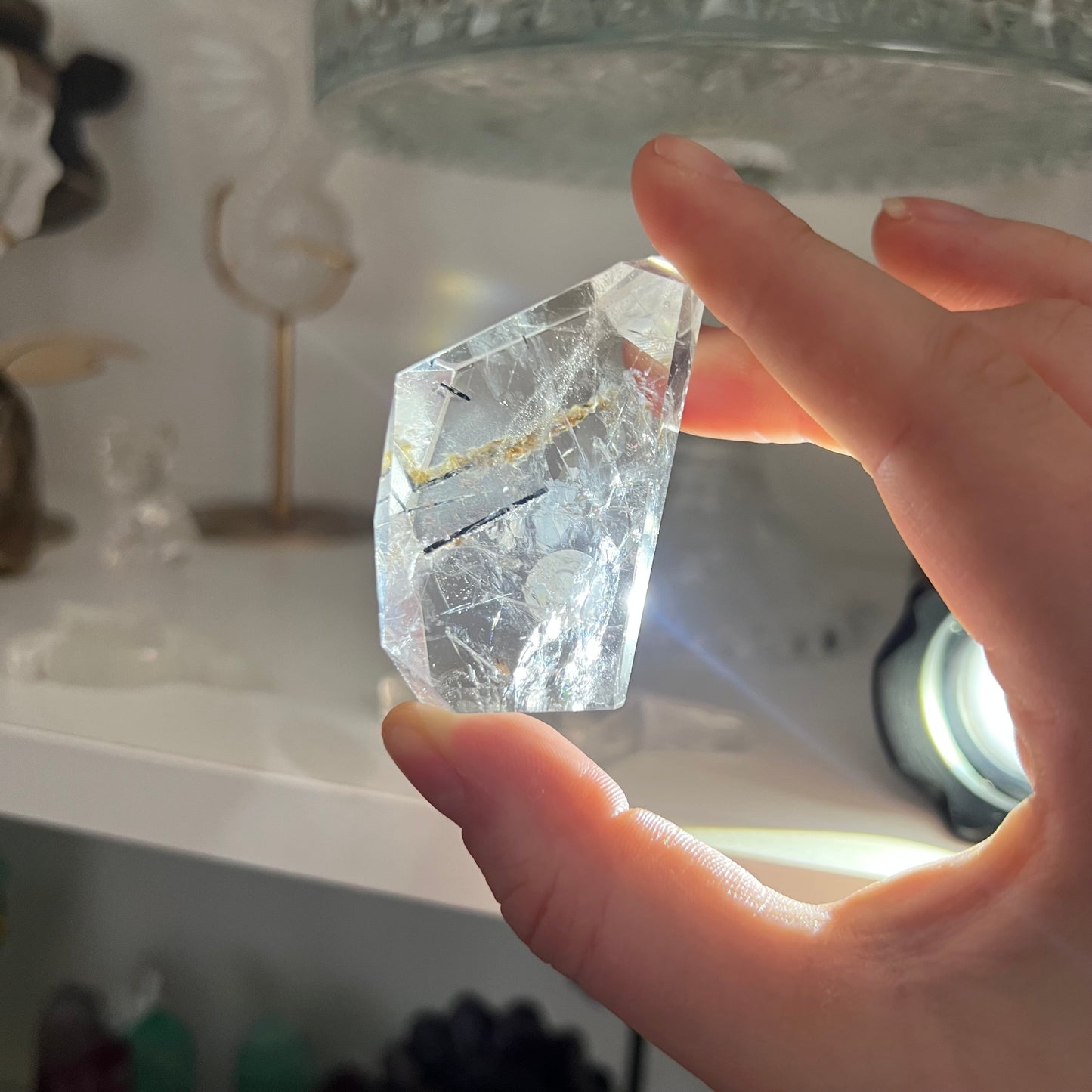 Black tourmaline in quartz freeform