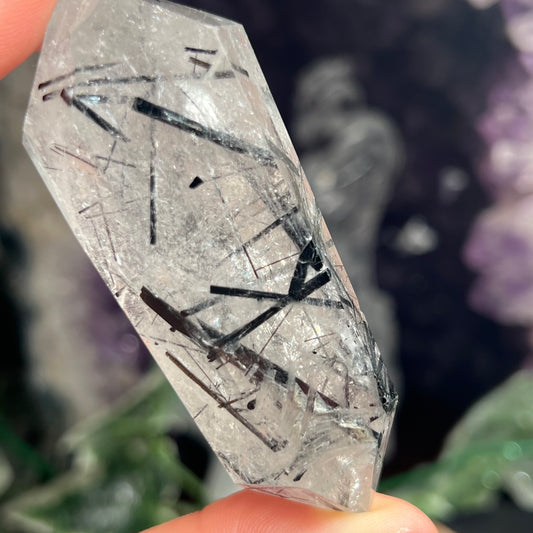 Black tourmaline in quartz DT point