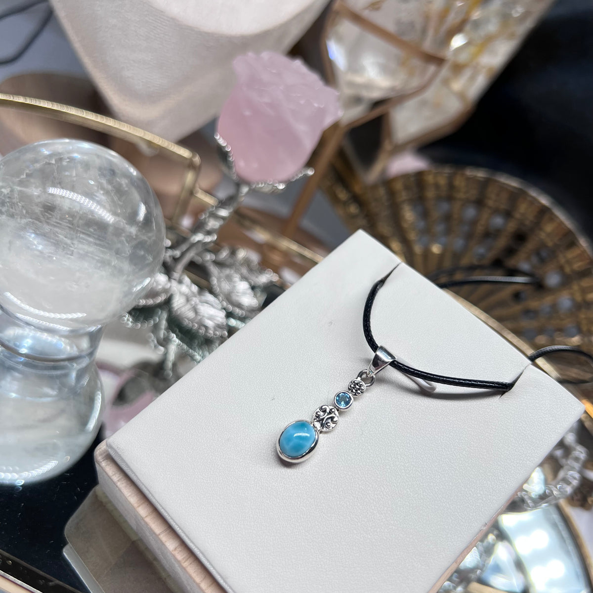 Blue Topaz & Larimar pendant - 925 silver