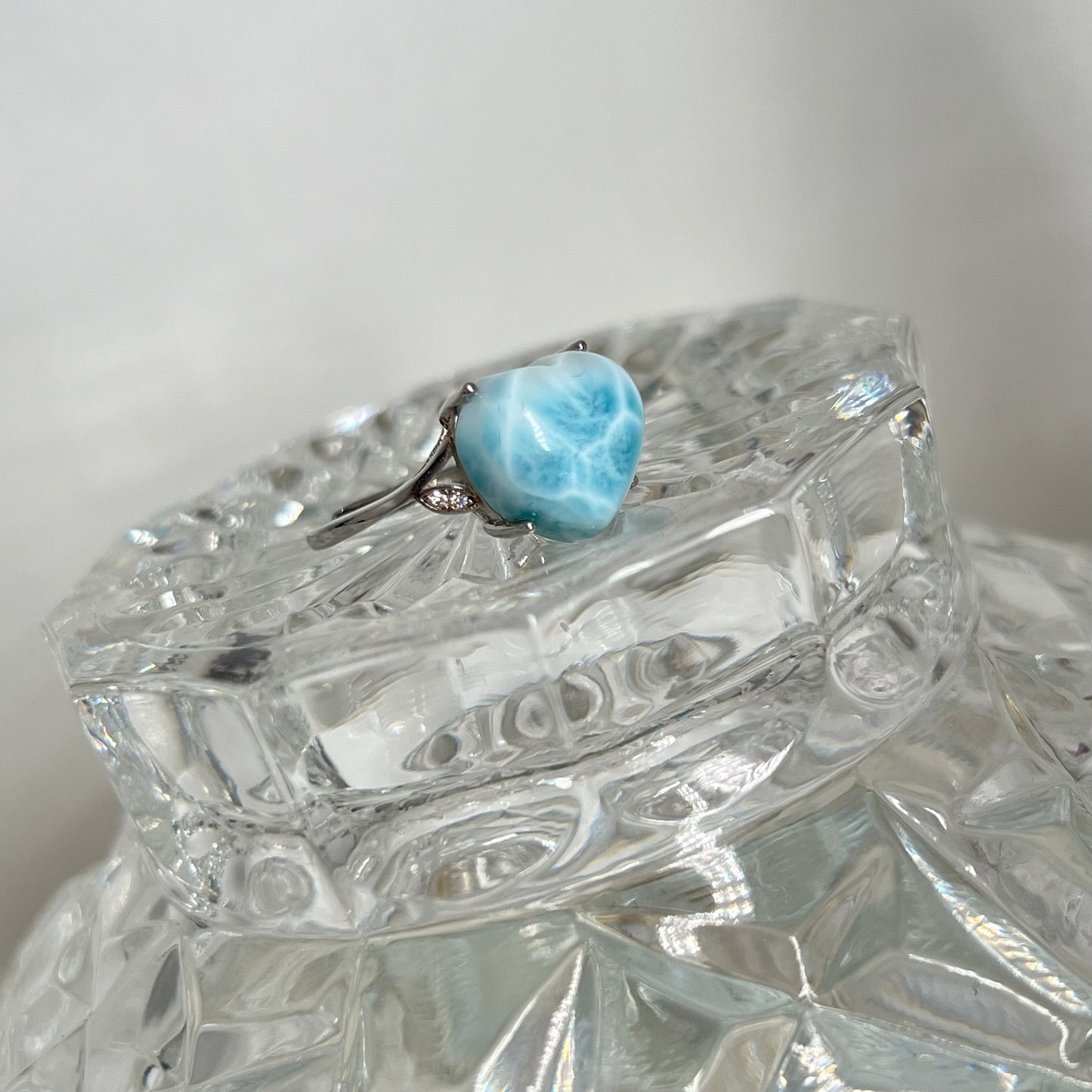 Larimar high graded heart 925 silver adjustable ring