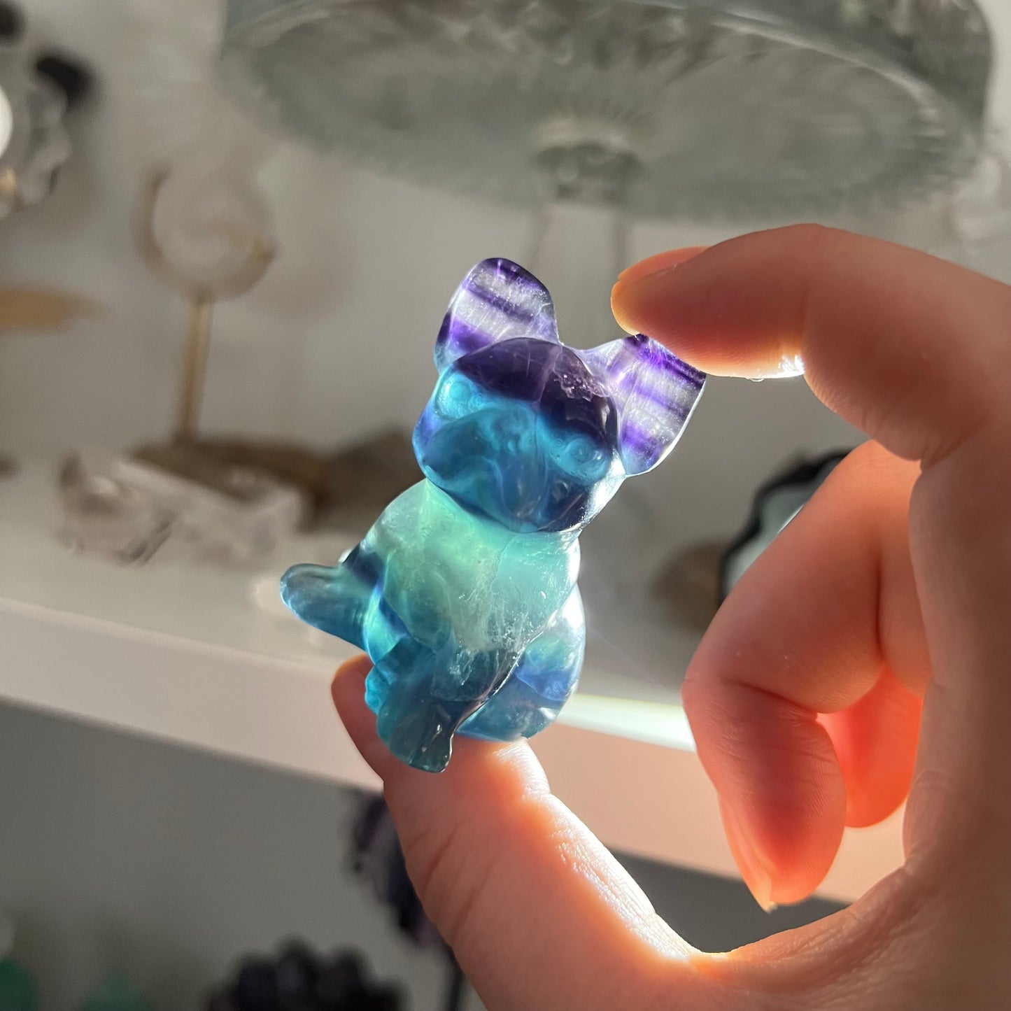 Fluorite French bulldog carving #A