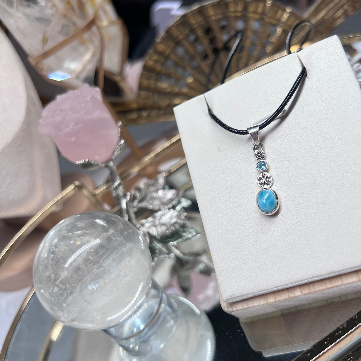 Blue Topaz & Larimar pendant - 925 silver