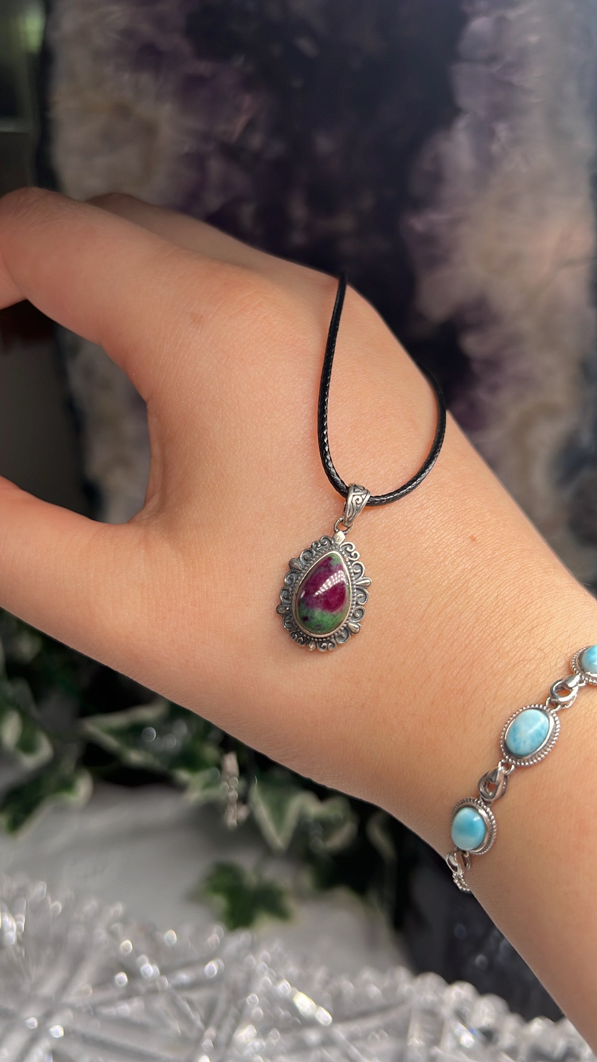 Ruby zoisite 925silver pendant