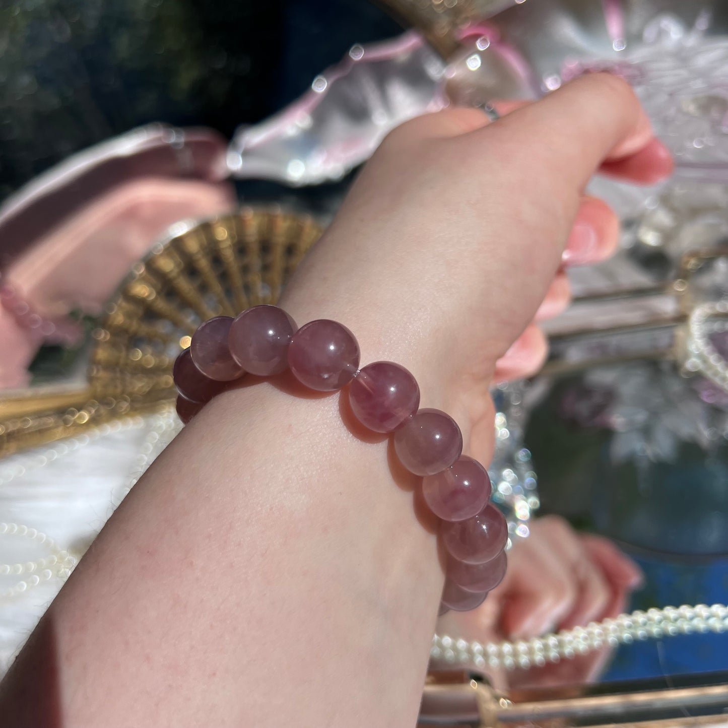 Pink Purple Star Rose lavender Quartz Crystal beaded bracelet - 11.9mm