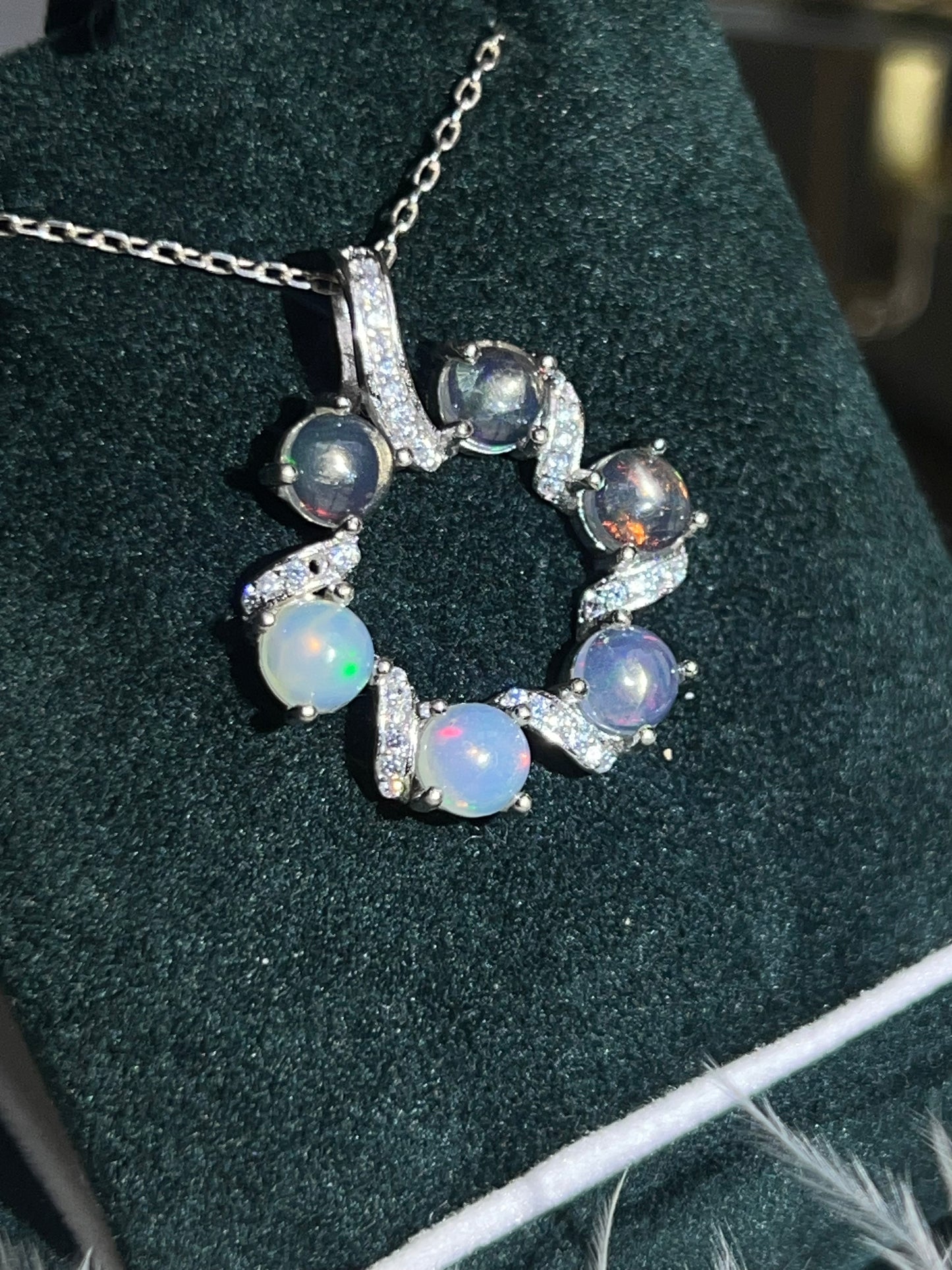 Ethiopian opal 925silver round pendant