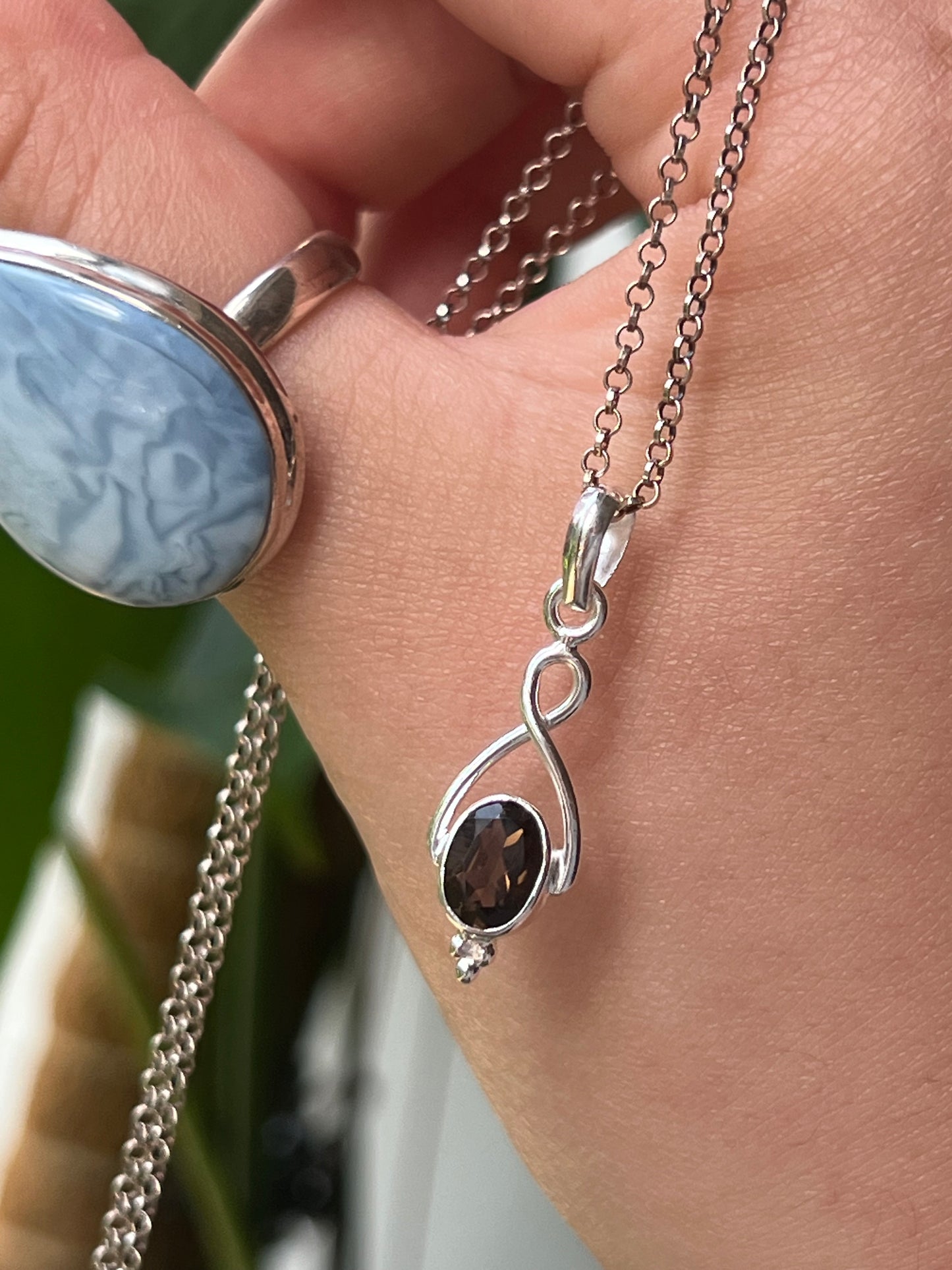 Faceted Smokey Quartz infinity design crystal pendant - 925silver