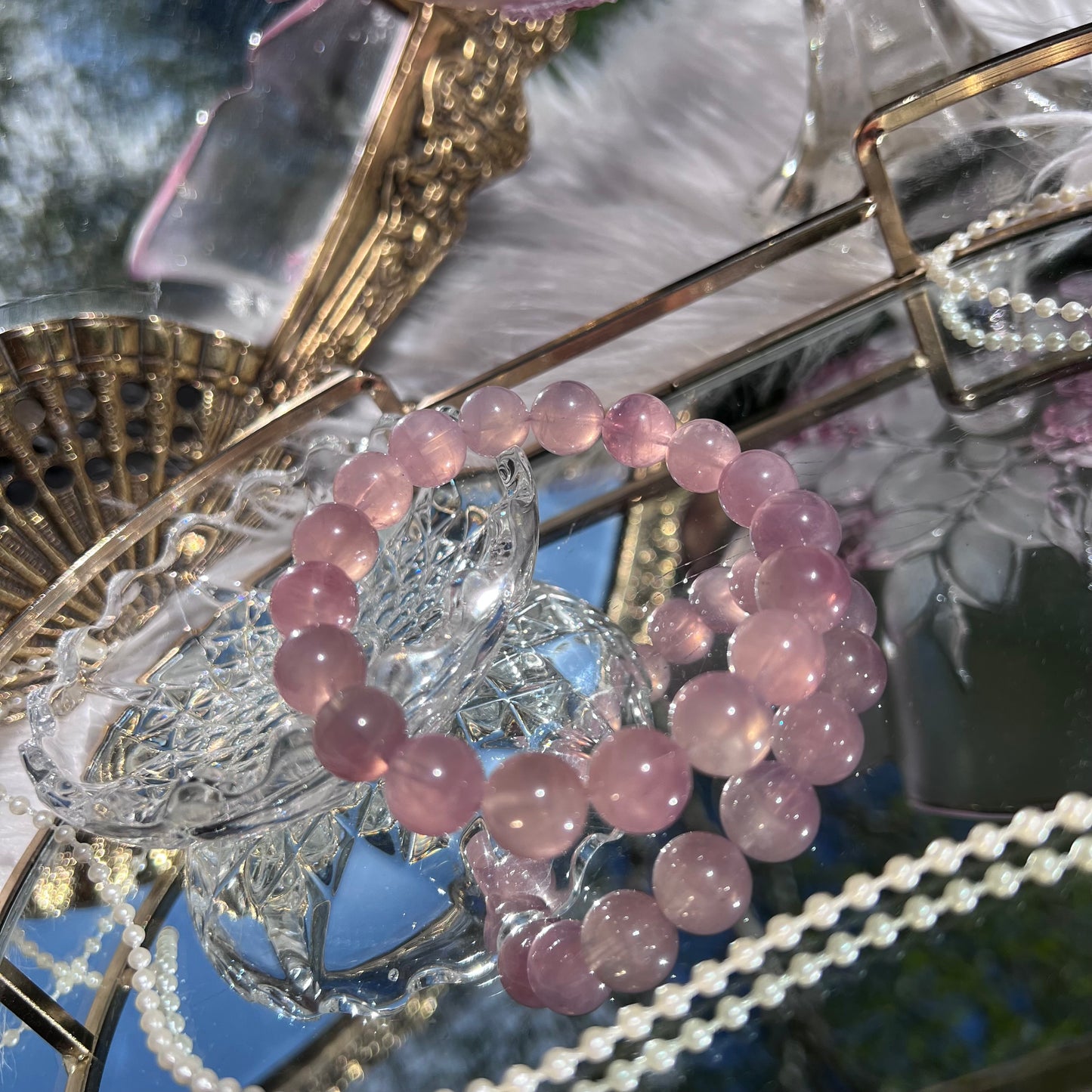 Pink Purple Star Rose lavender Quartz Crystal beaded bracelet - 11.9mm