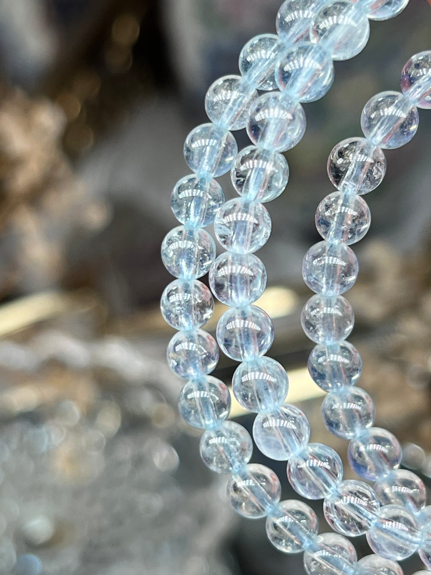 Aquamarine beaded necklace / triple stack bracelet 5.2mm