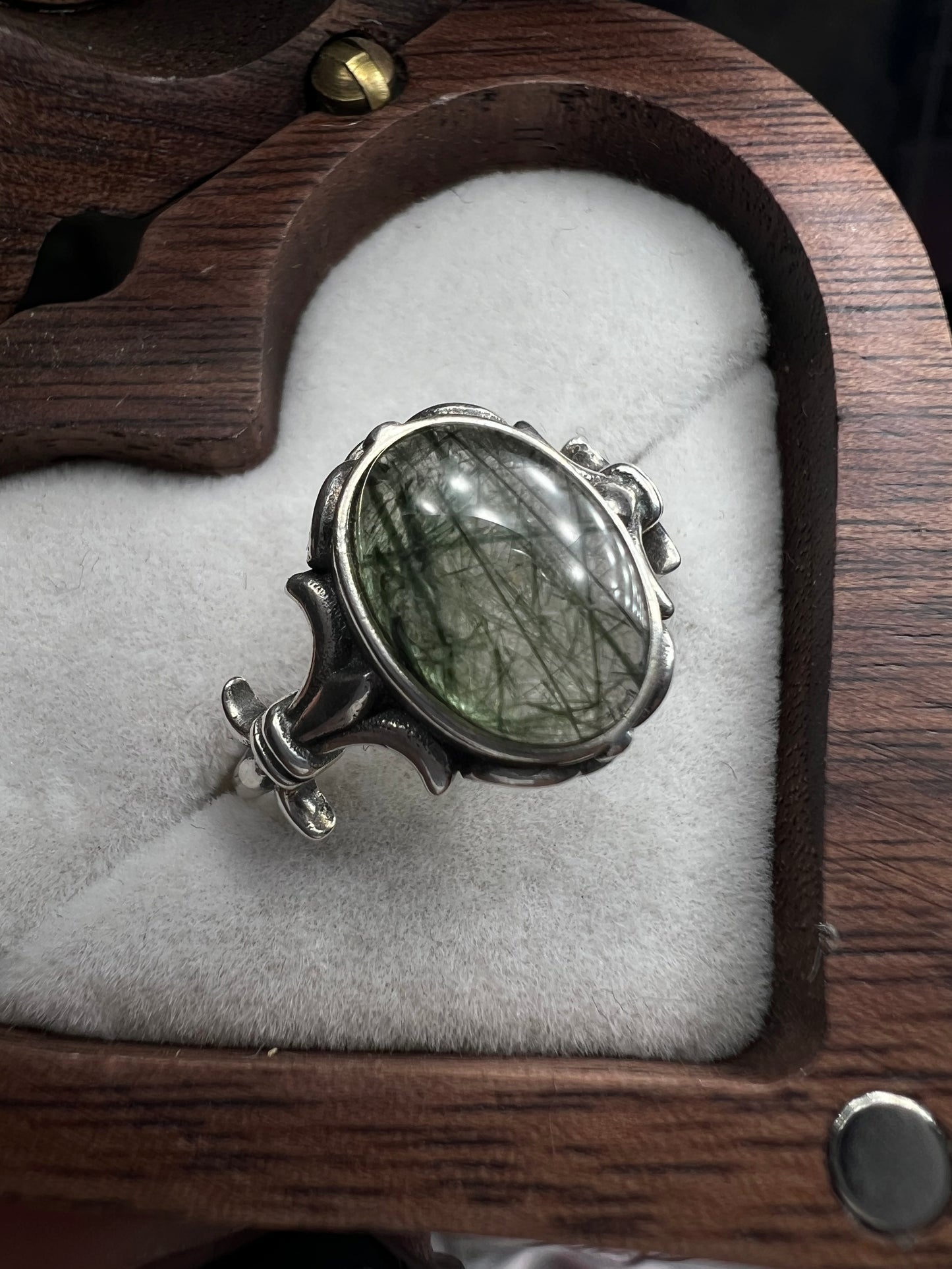 Rare Green Rutile quartz Celtic vintage style 925silver adjustable size ring