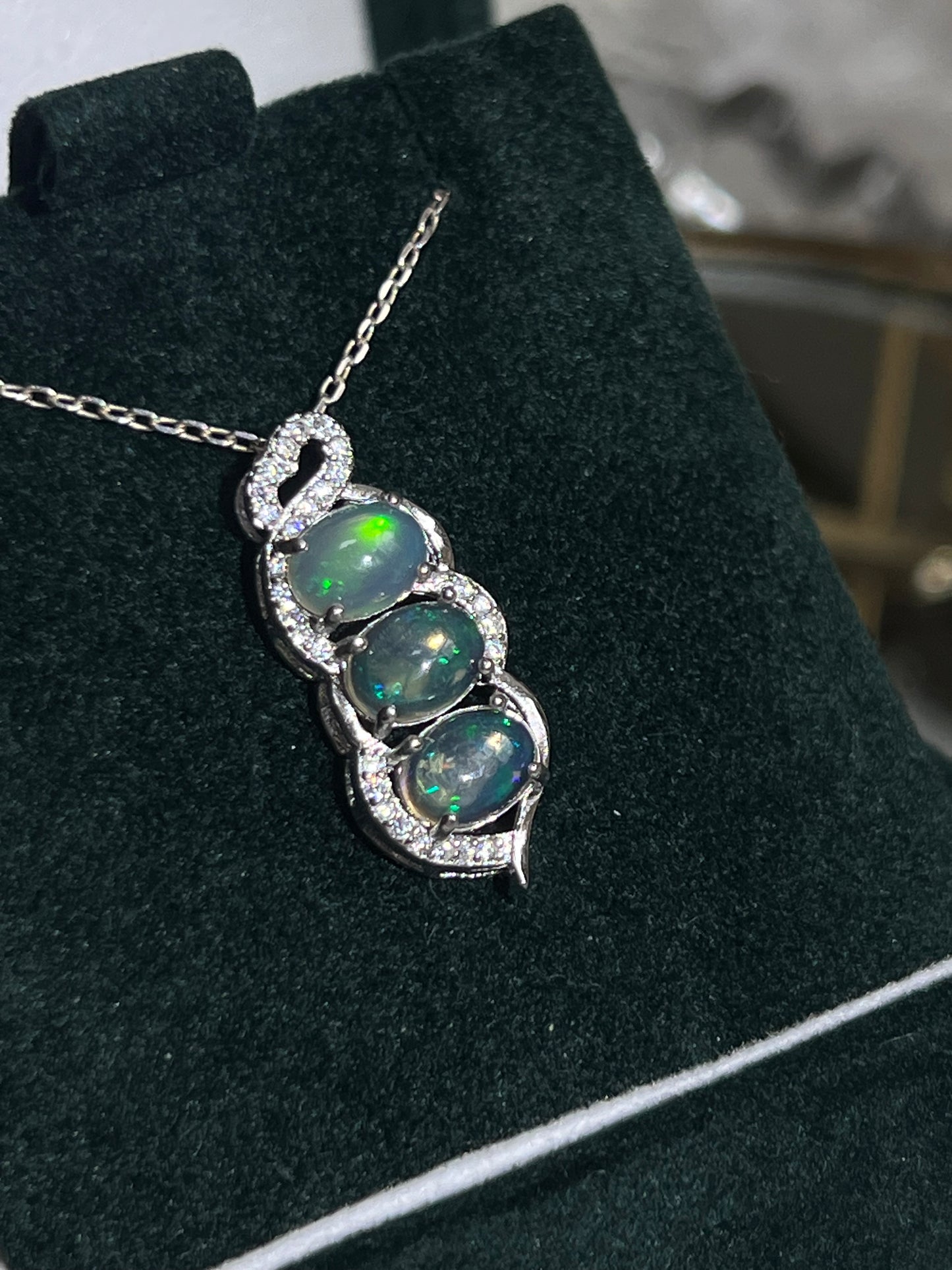 Ethiopian opal triple stack dangly pendant 925silver