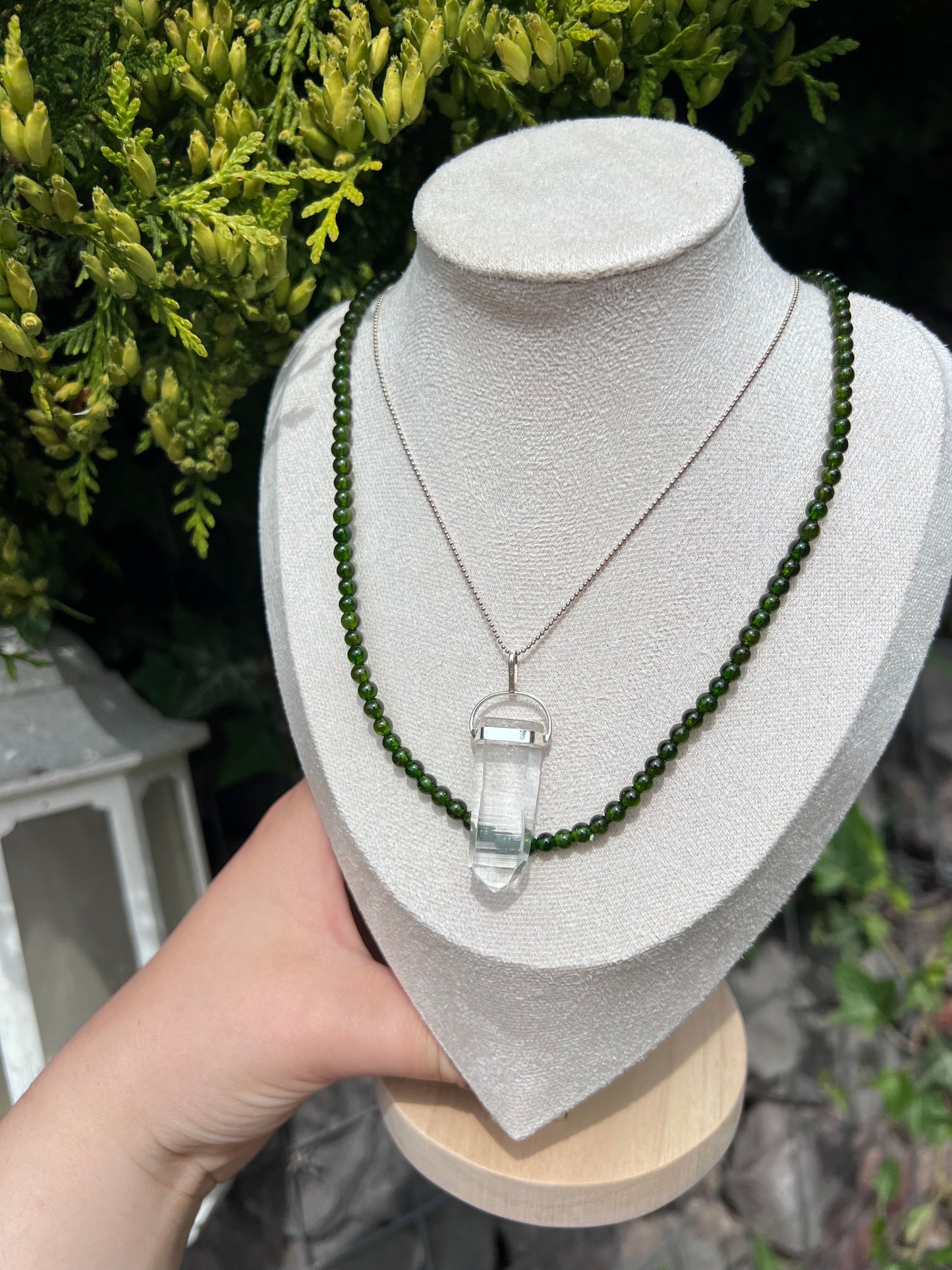 Diopside beaded necklace / triple stack beaded bracelet - 4.4mm