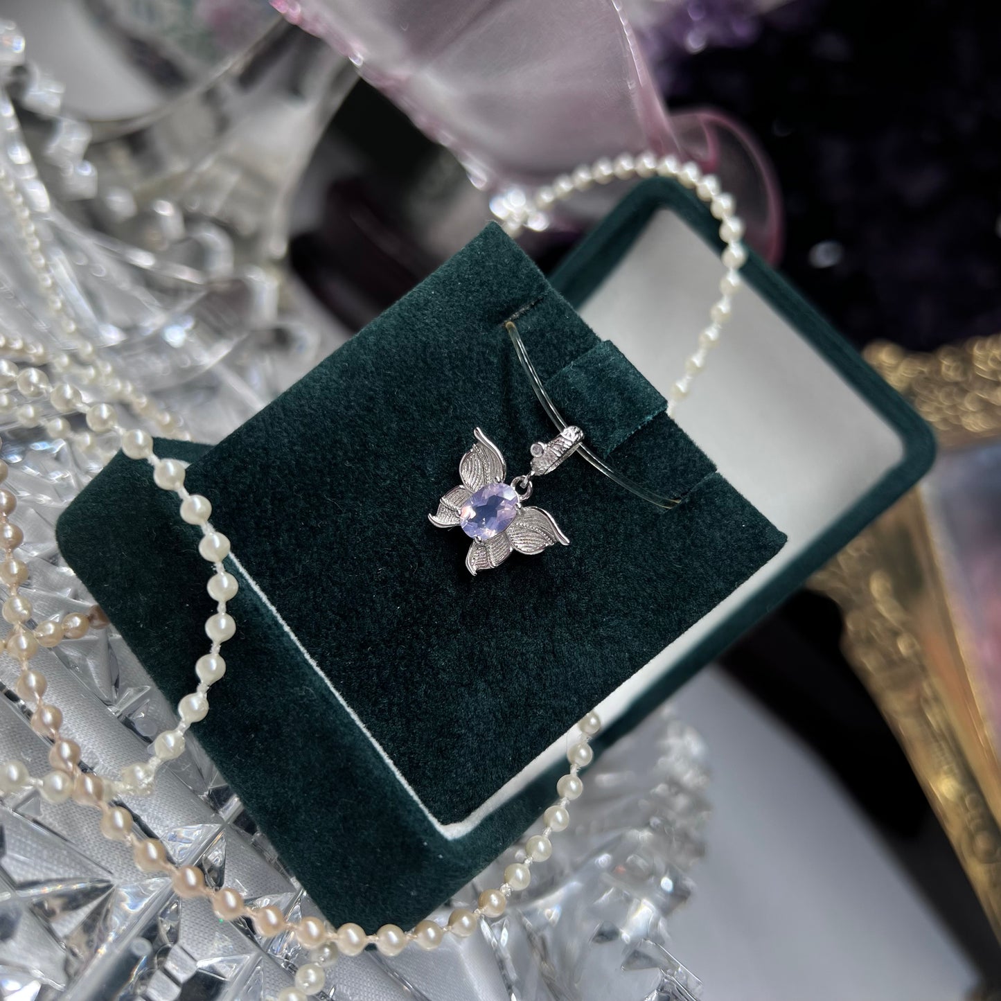 Lavender Moon Quartz butterfly design with faceted gemstone pendant - 925 sterling silver