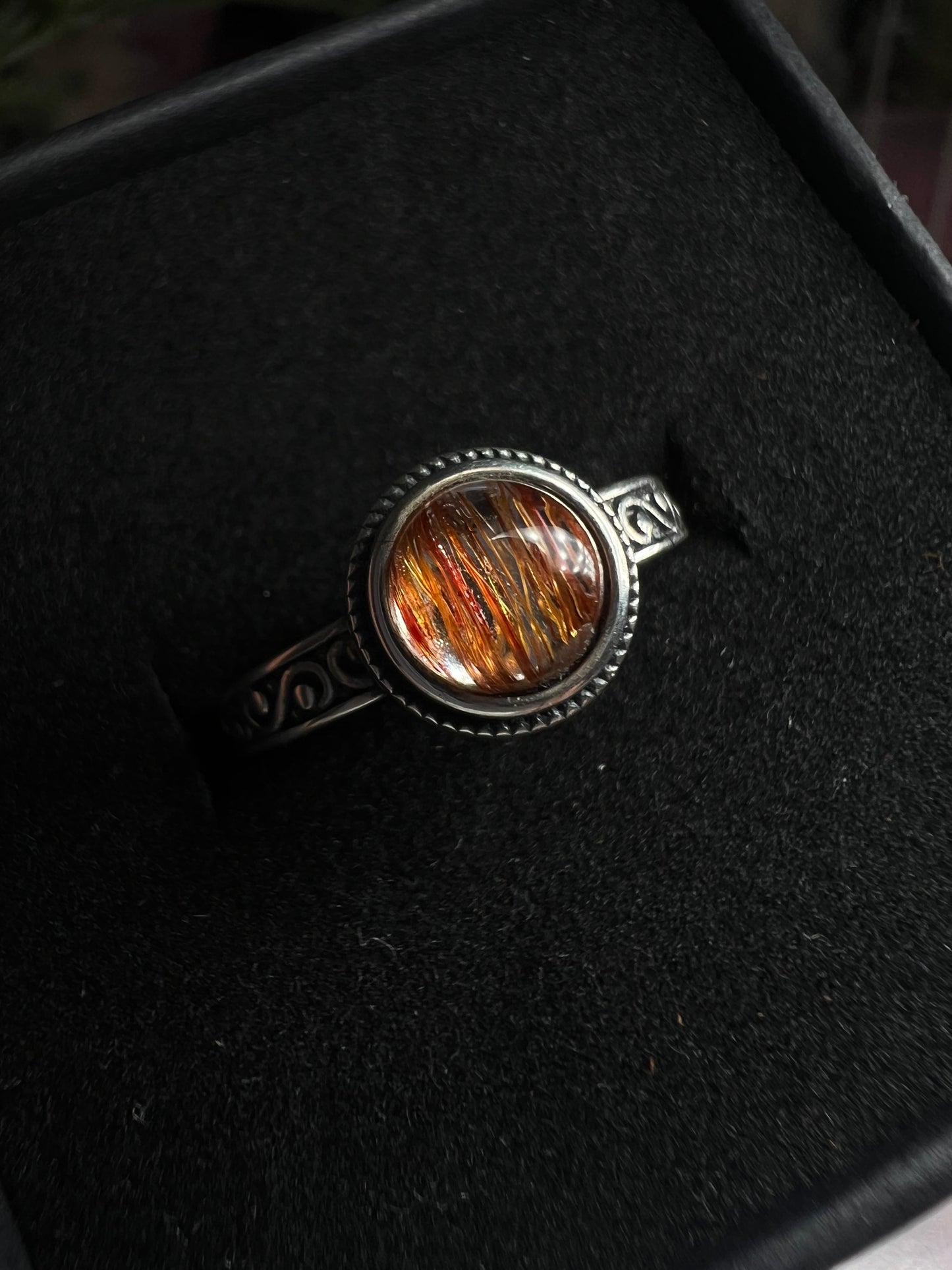 Copper rutile quartz 925silver adjustable size ring