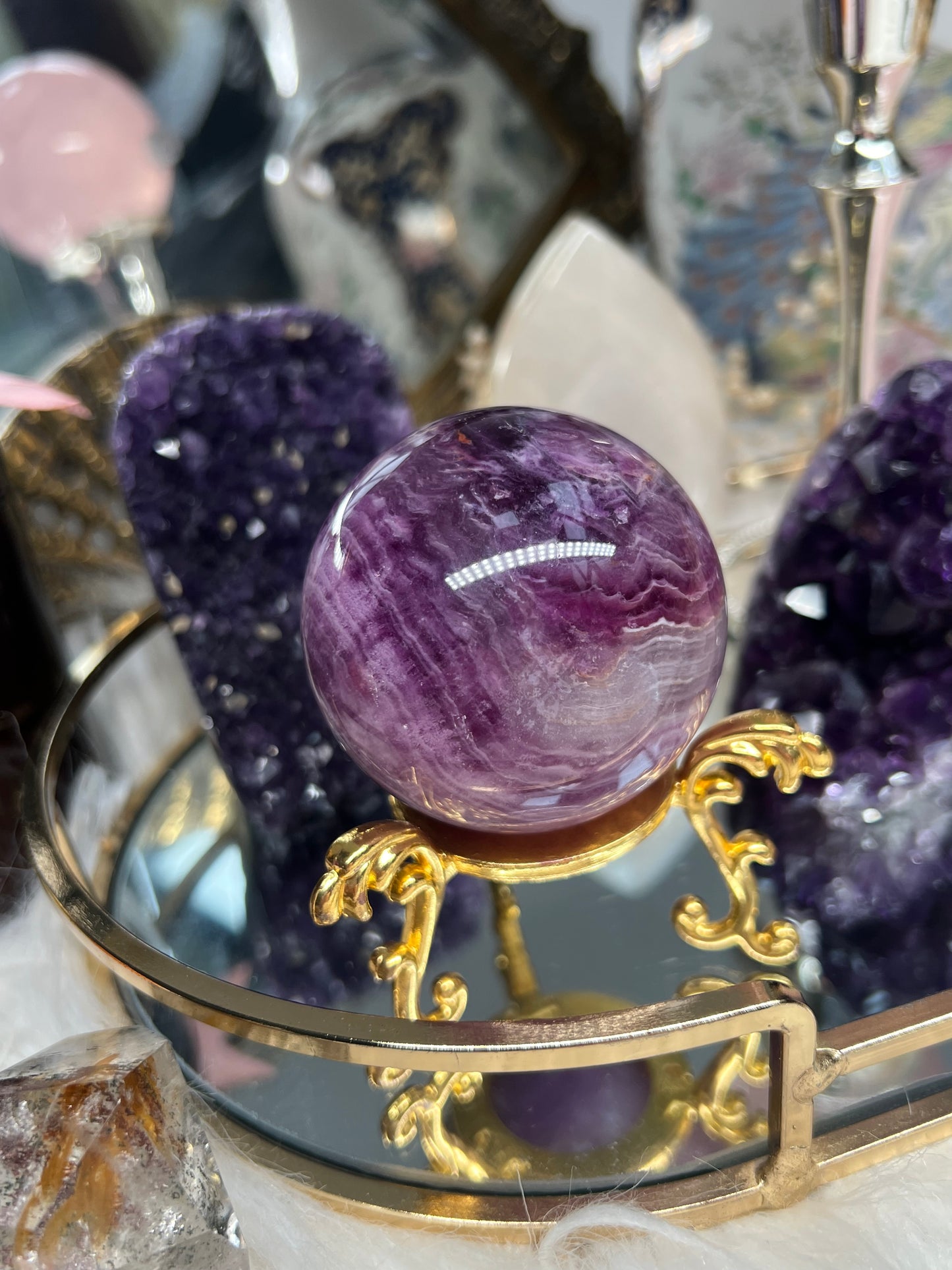 Banded fluorite with quartz sphere