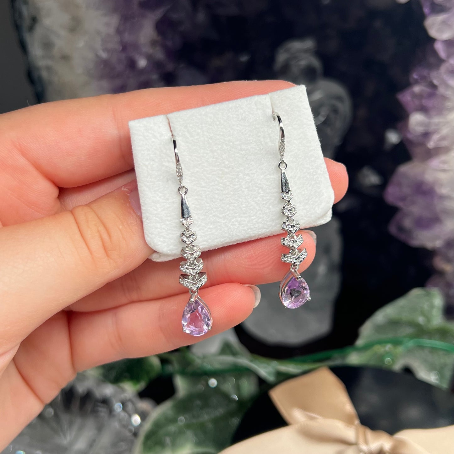 Amethyst 925silver dangly earrings