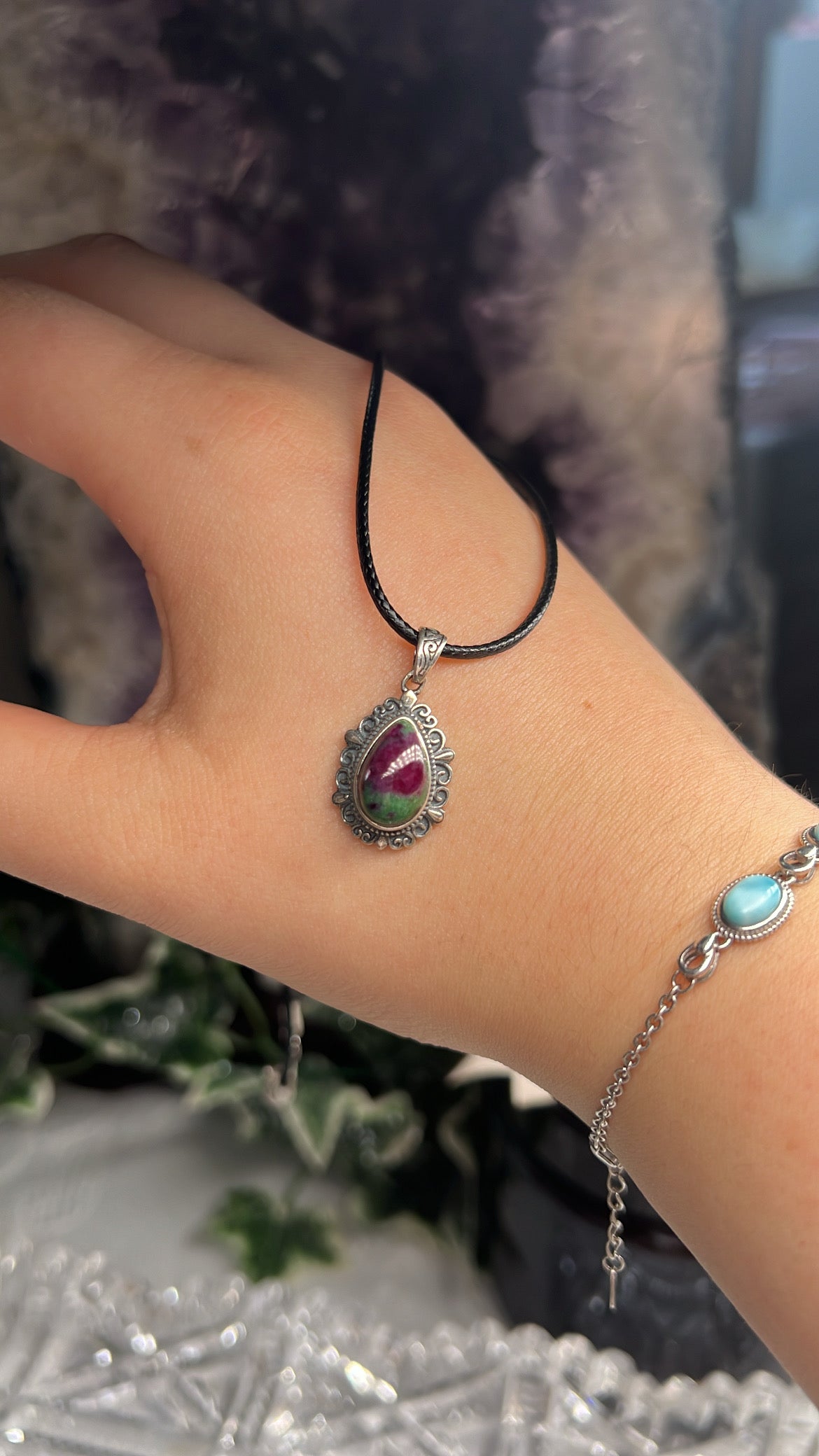 Ruby zoisite 925silver pendant