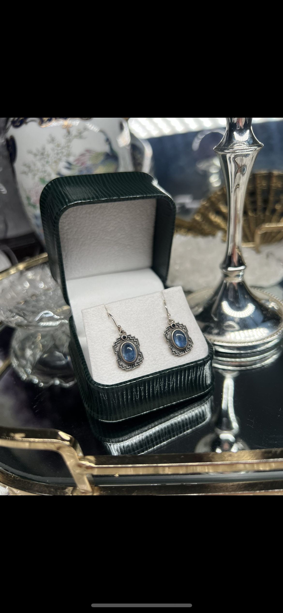 Aquamarine celtic style design dangle crystal earrings - 925silver