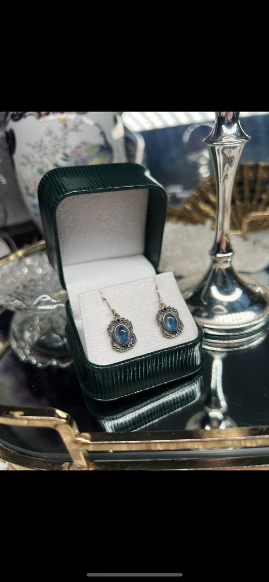 Aquamarine celtic style design dangle crystal earrings - 925silver