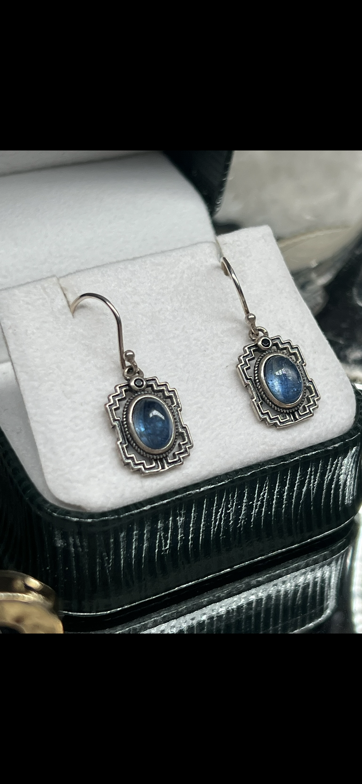 Aquamarine celtic style design dangle crystal earrings - 925silver