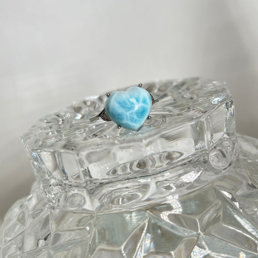 Larimar high graded heart 925 silver adjustable ring