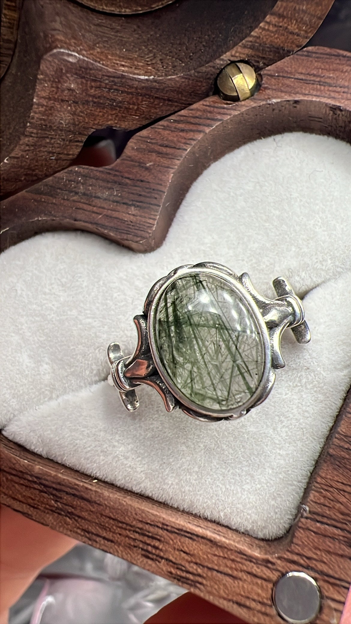 Rare Green Rutile quartz Celtic vintage style 925silver adjustable size ring