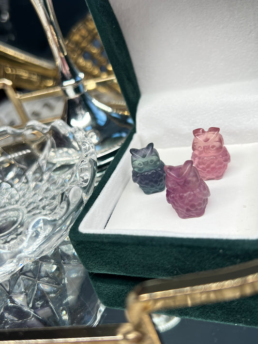 Fluorite mystery mini owl carving