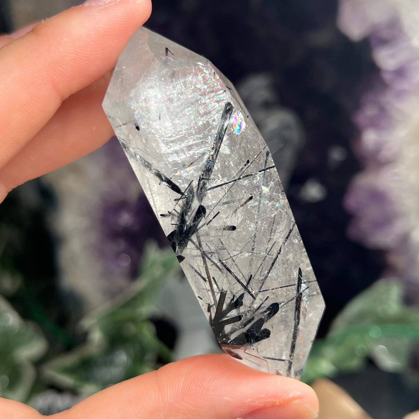 Black tourmaline in quartz DT point