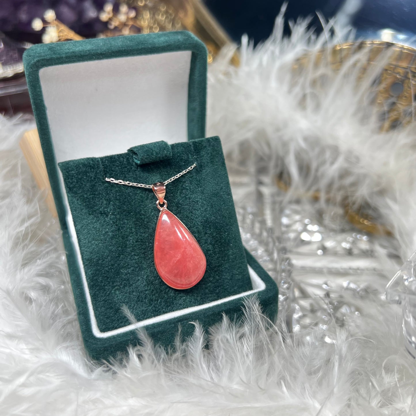 Rhodochrosite rose gold 925silver pendant