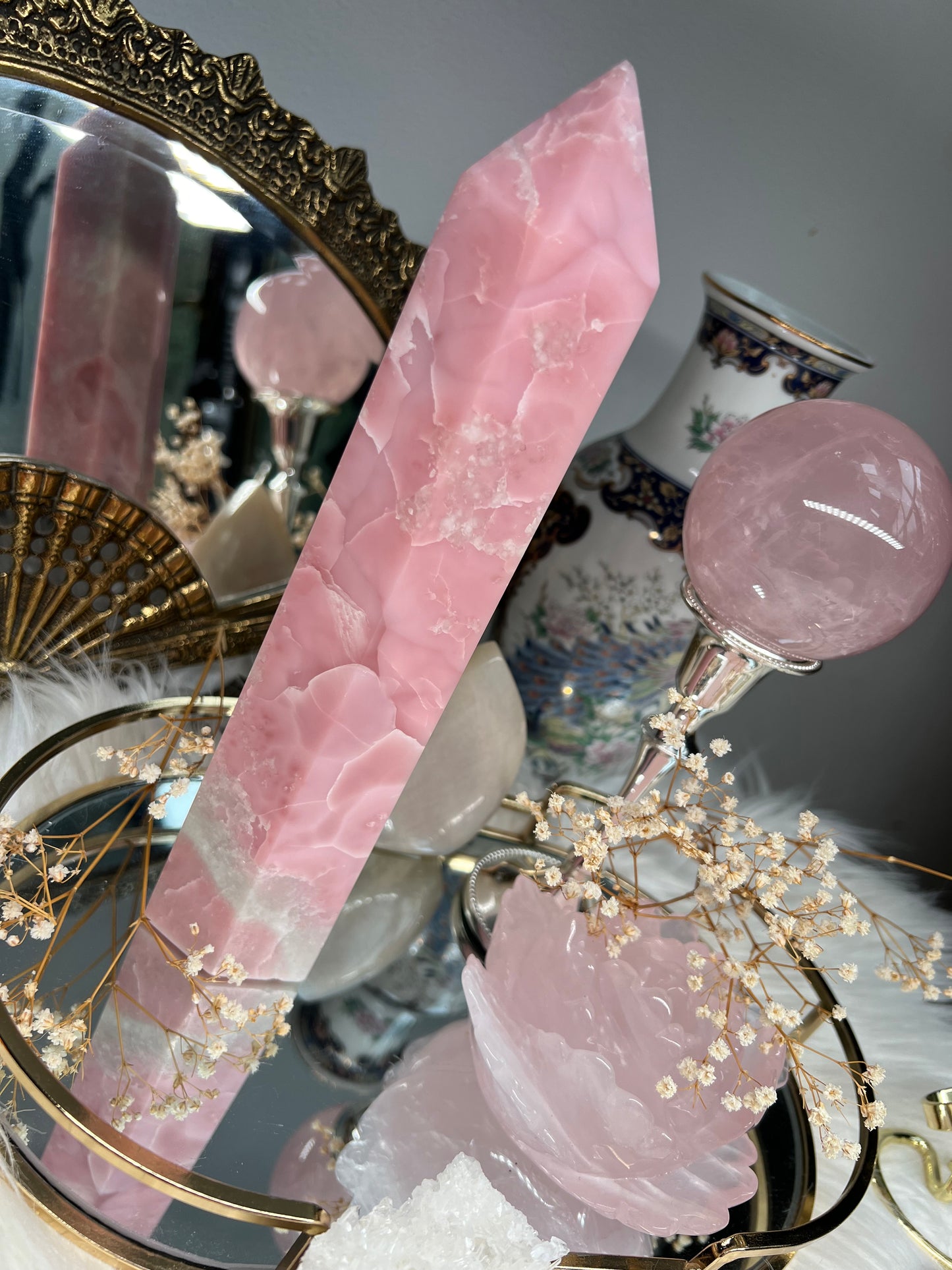 Pink opal XL crystal natural tower